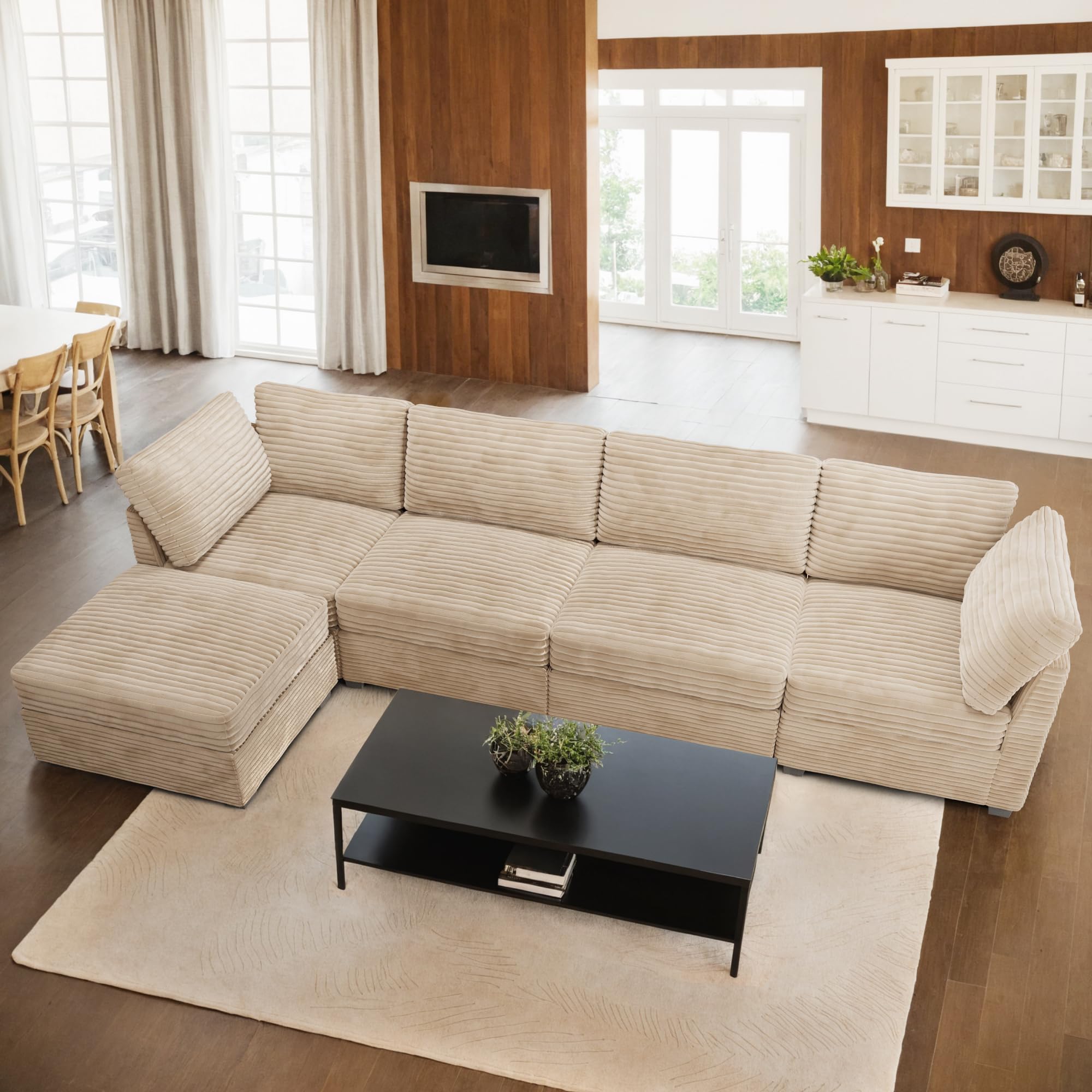 Ovios 130.7" Modular Sectional Sofa Couch, L-Shaped Minimalist Couches, Modern Deep Seat Cloud Plush Corduroy Sofas Set