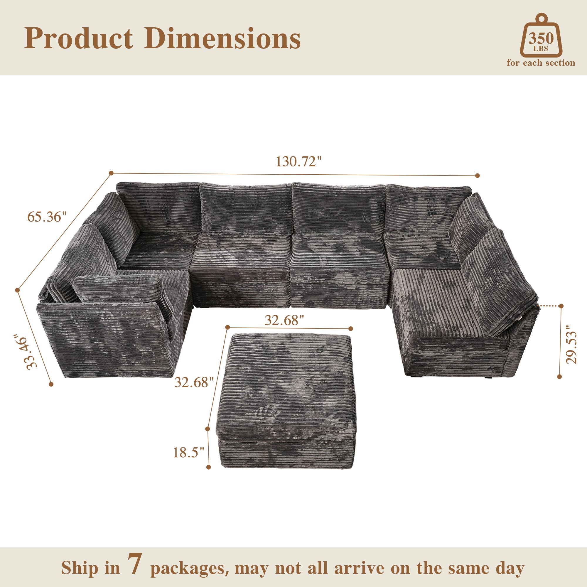 OVIOS Modular Sectional Sofa Couch with Oversized Chaise