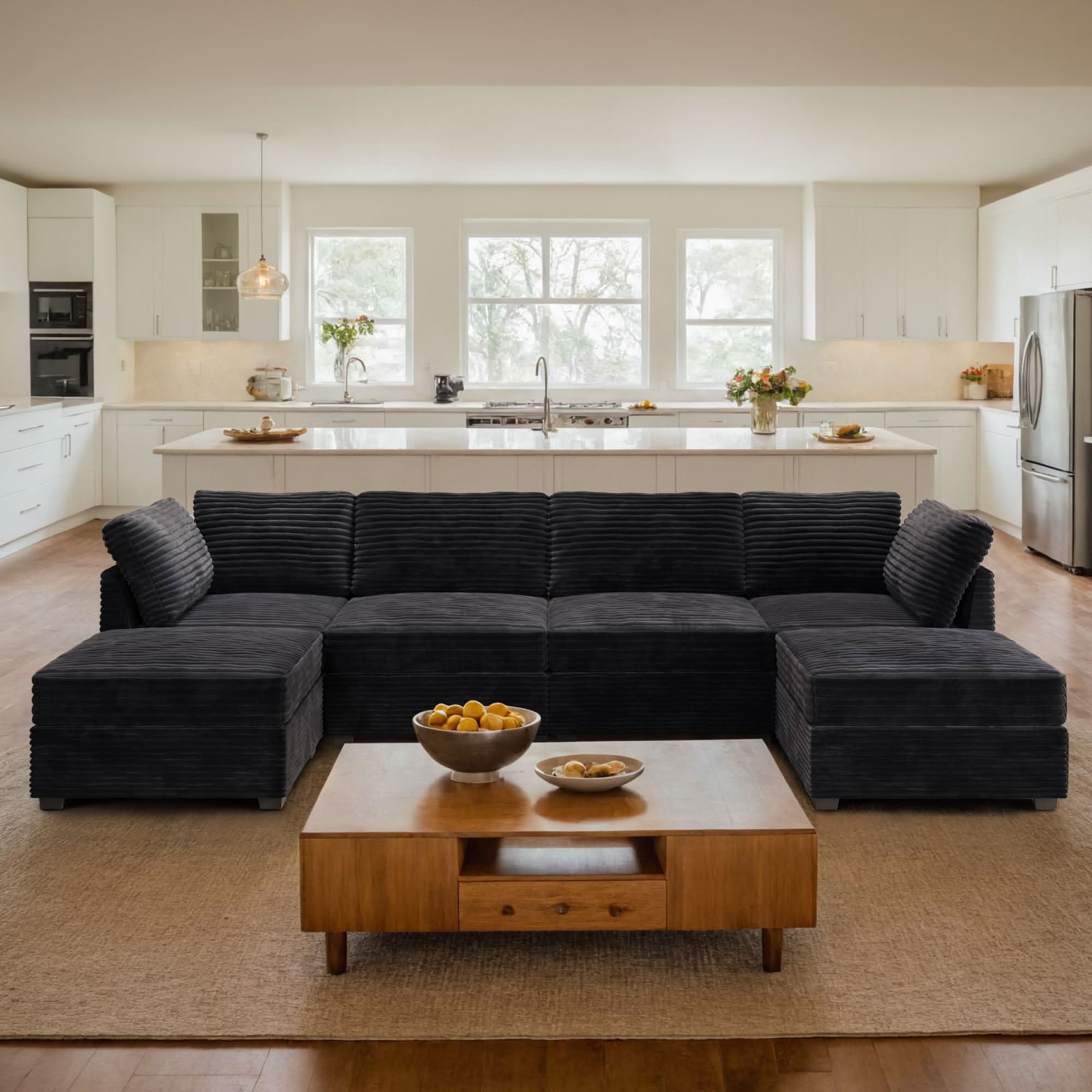 OVIOS 130.7" Modular Sectional Sofa Couch, U-Shaped Minimalist Couches with 2 Ottomans Chaise