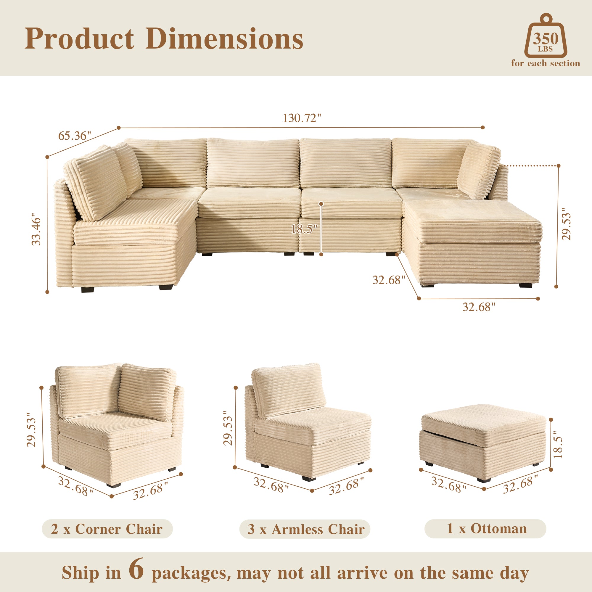 OVIOS Modular Sectional Sofa Couch with Oversized Chaise