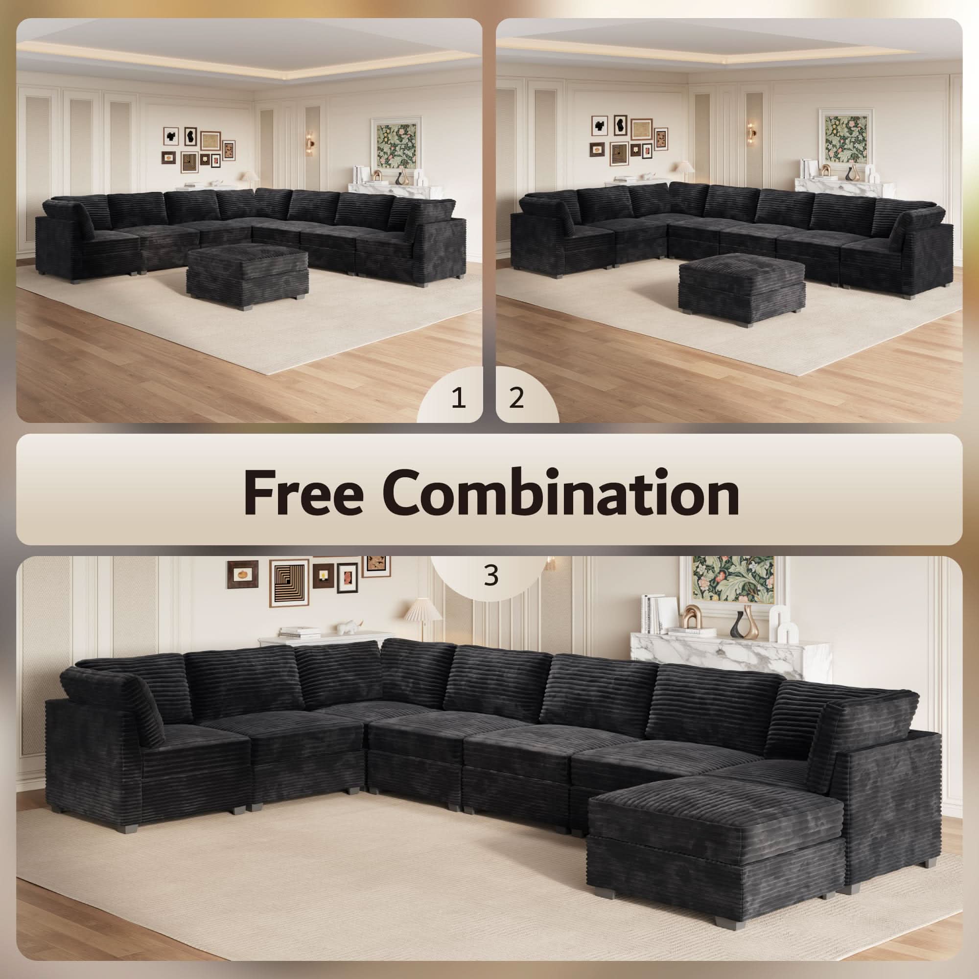 Ovios 163.4" Modular Sectional Sofa Couch, L-Shaped Minimalist Couches with Ottoman Chaise