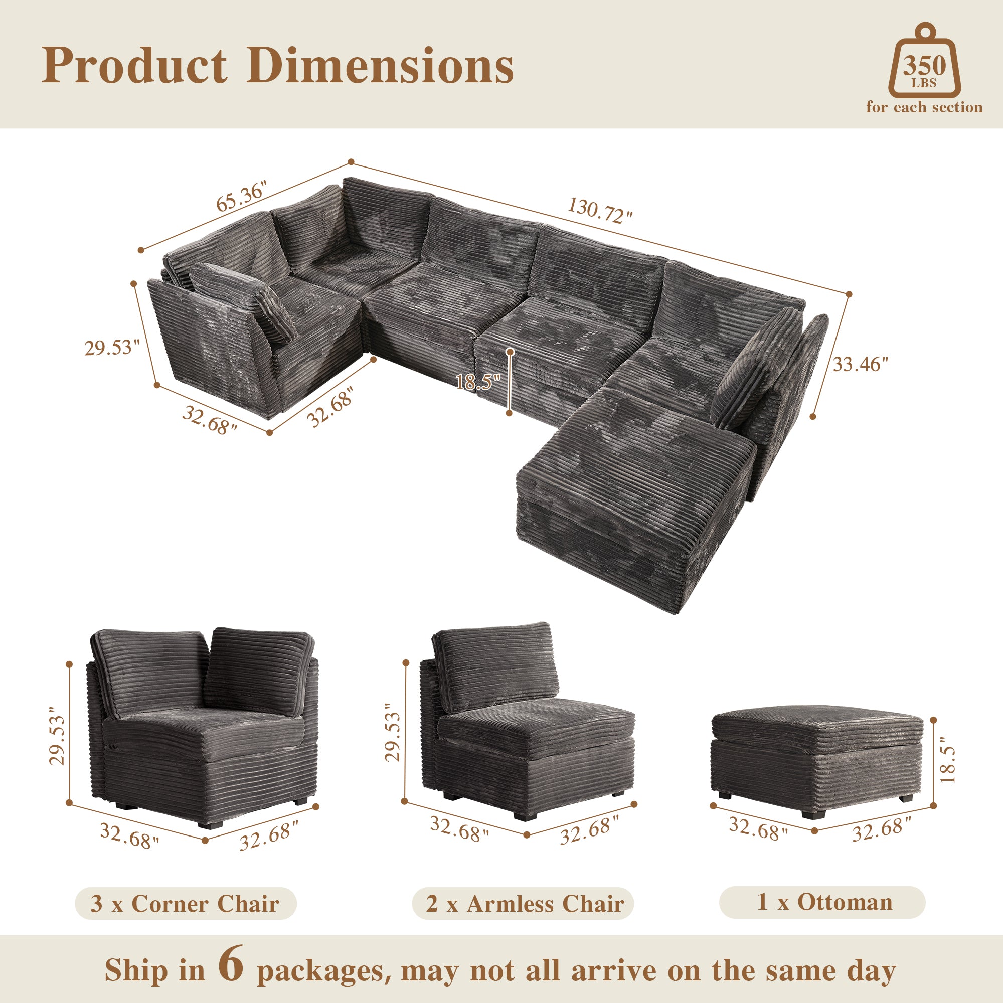 OVIOS Modular Sectional Sofa Couch with Oversized Chaise