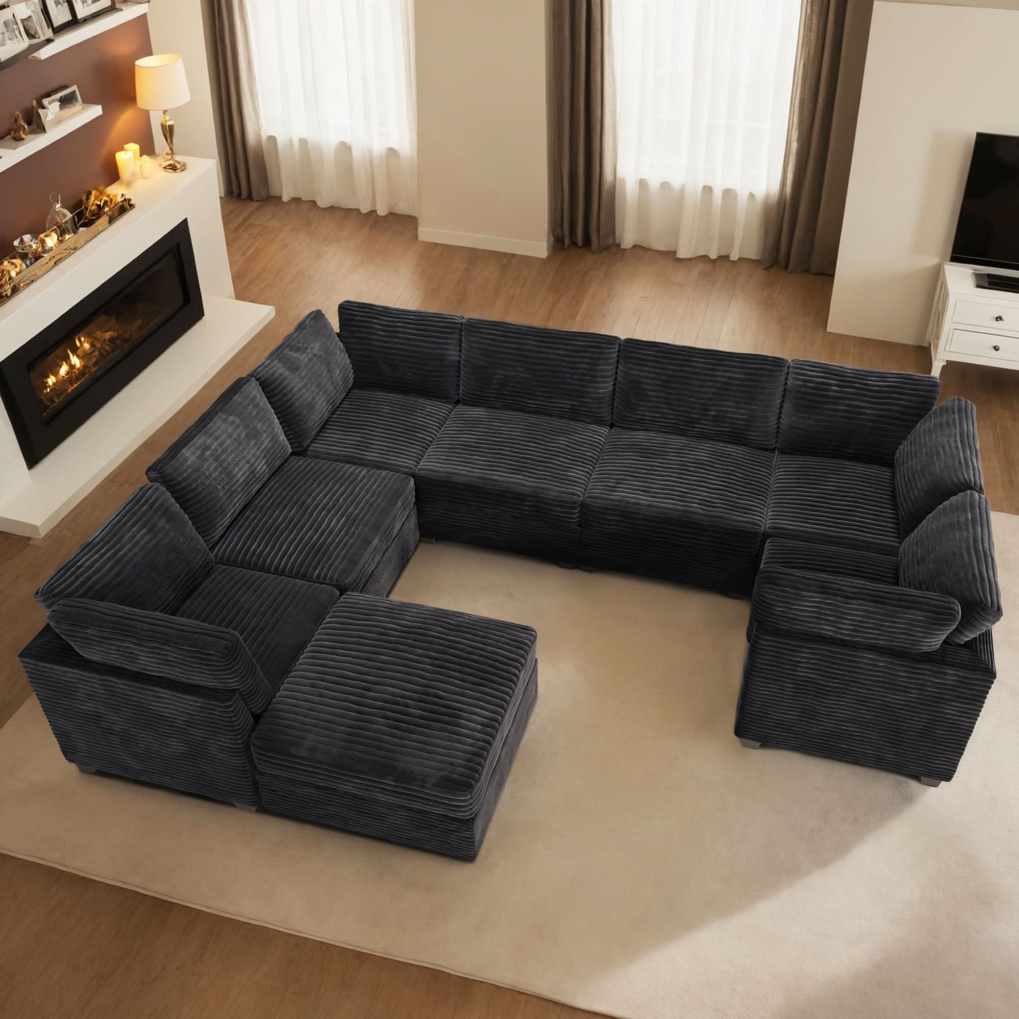OVIOS 130.7" Modular Sectional Sofa Couch, U-Shaped Minimalist Couches with Sofa Bed Chaise