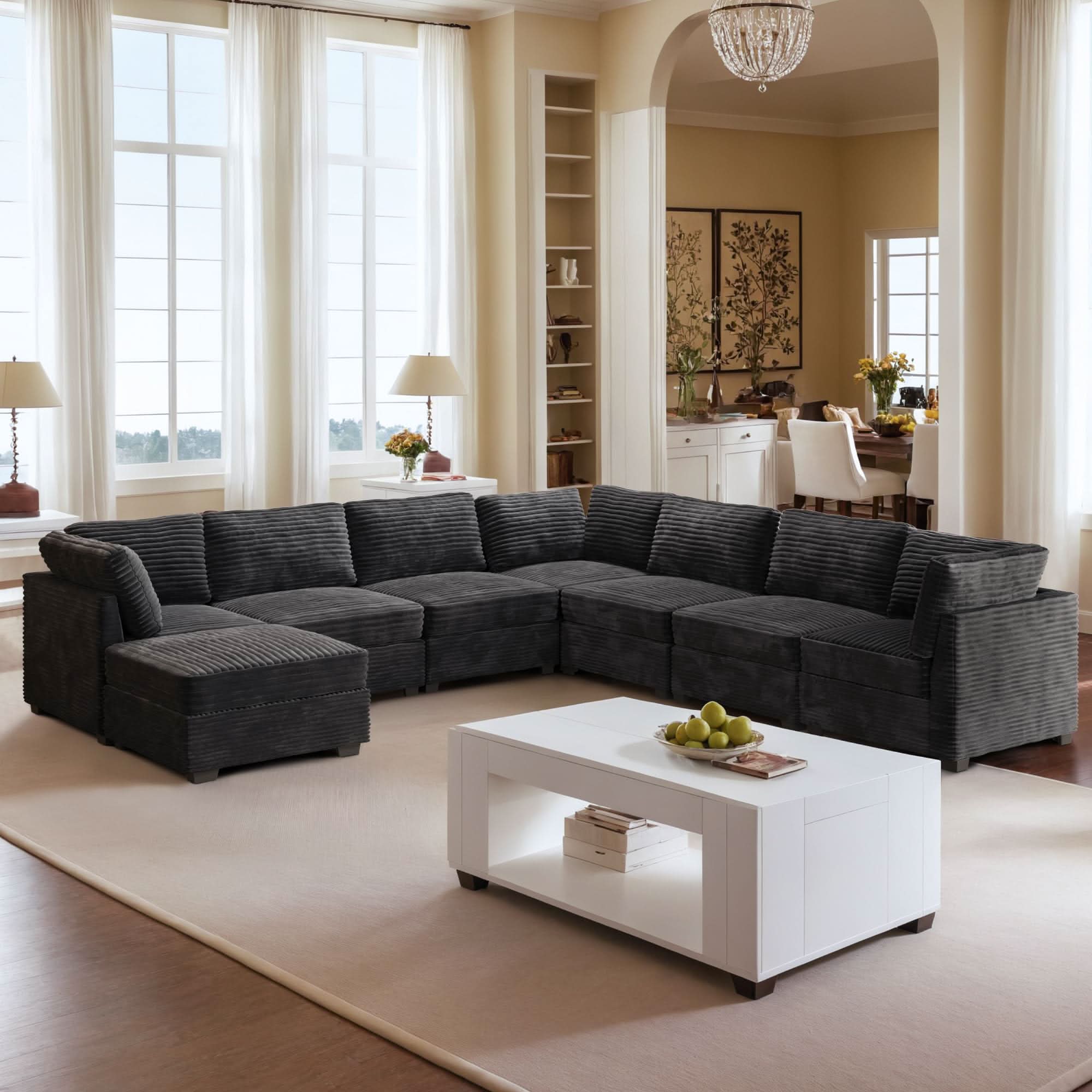 Ovios 163.4" Modular Sectional Sofa Couch, L-Shaped Minimalist Couches with Ottoman Chaise