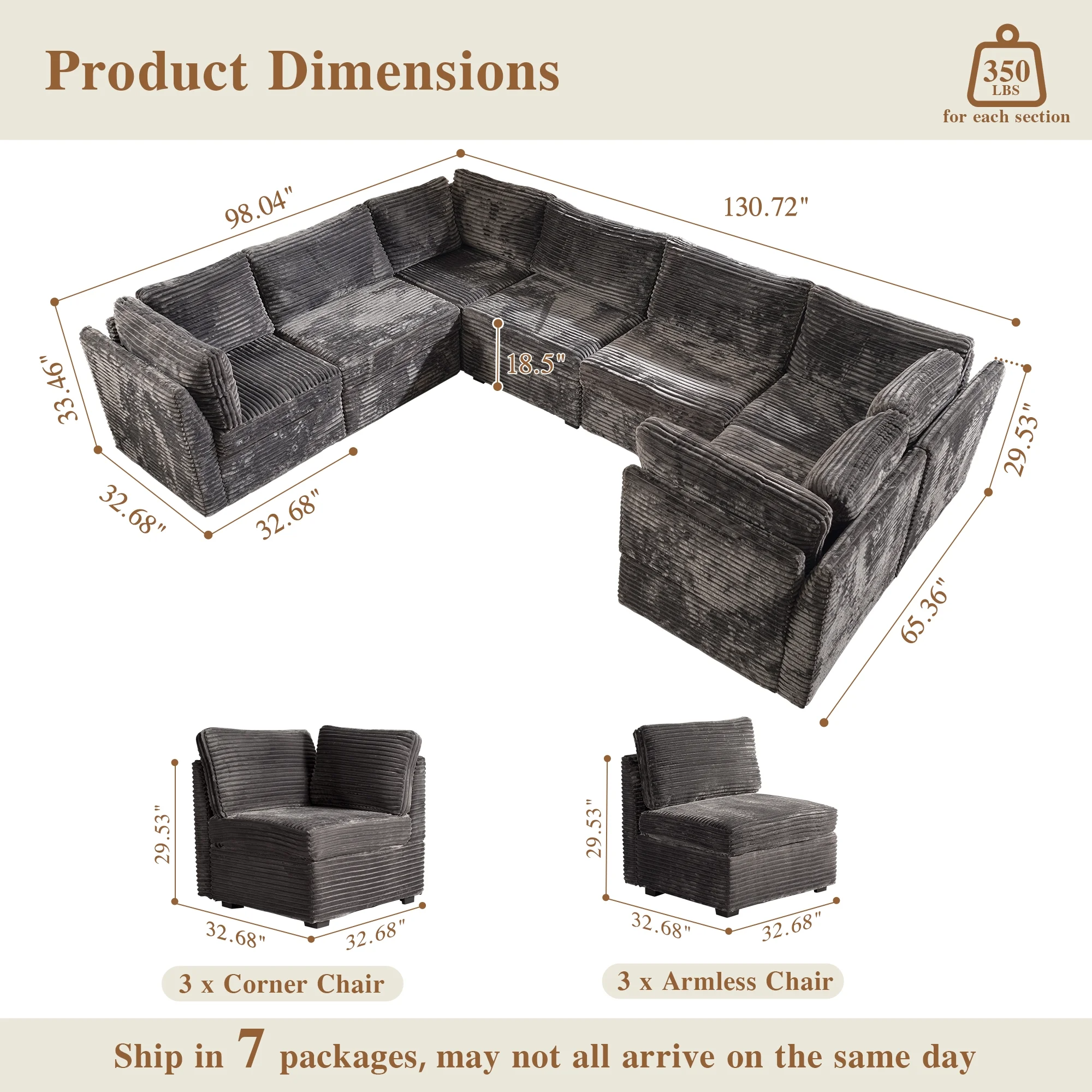 OVIOS Modular Sectional Sofa Couch with Oversized Chaise