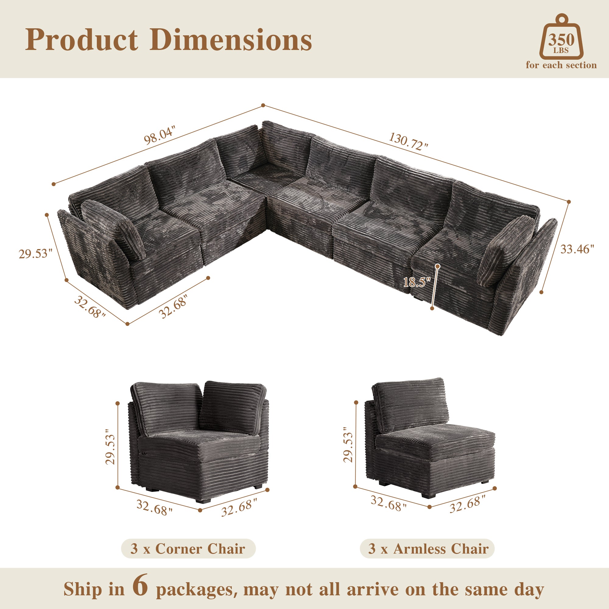 OVIOS Modular Sectional Sofa Couch with Oversized Chaise