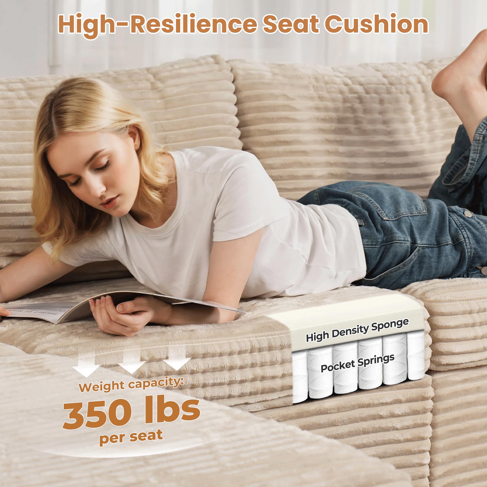 OVIOS Modular Sectional Sofa Couch with Oversized Chaise