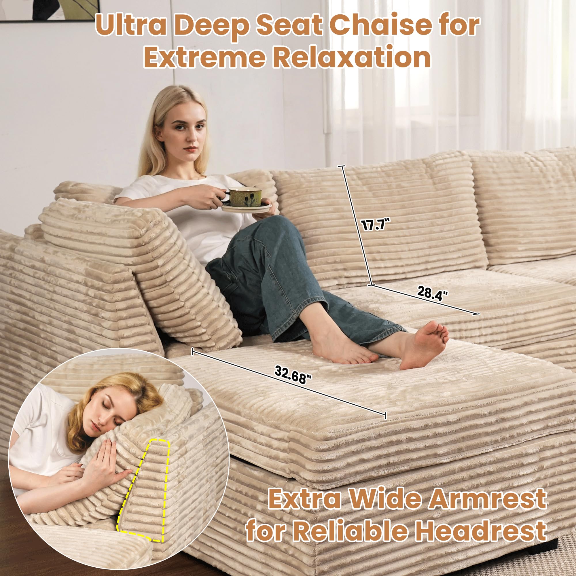 OVIOS Modular Sectional Sofa Couch with Oversized Chaise