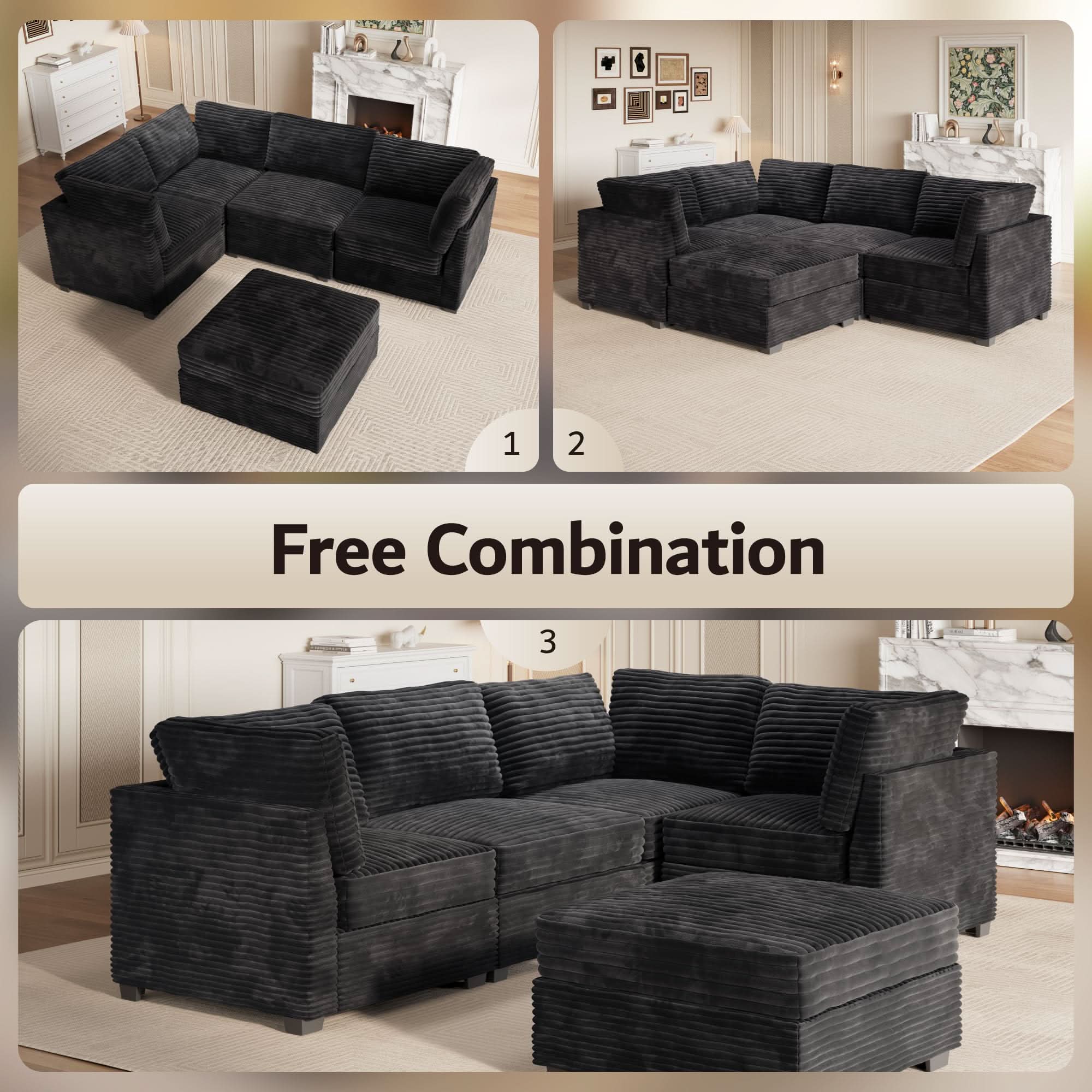 OVIOS 98" Modular Sectional Sofa Couch, L-Shaped Minimalist Couches with Sofa Bed Chaise