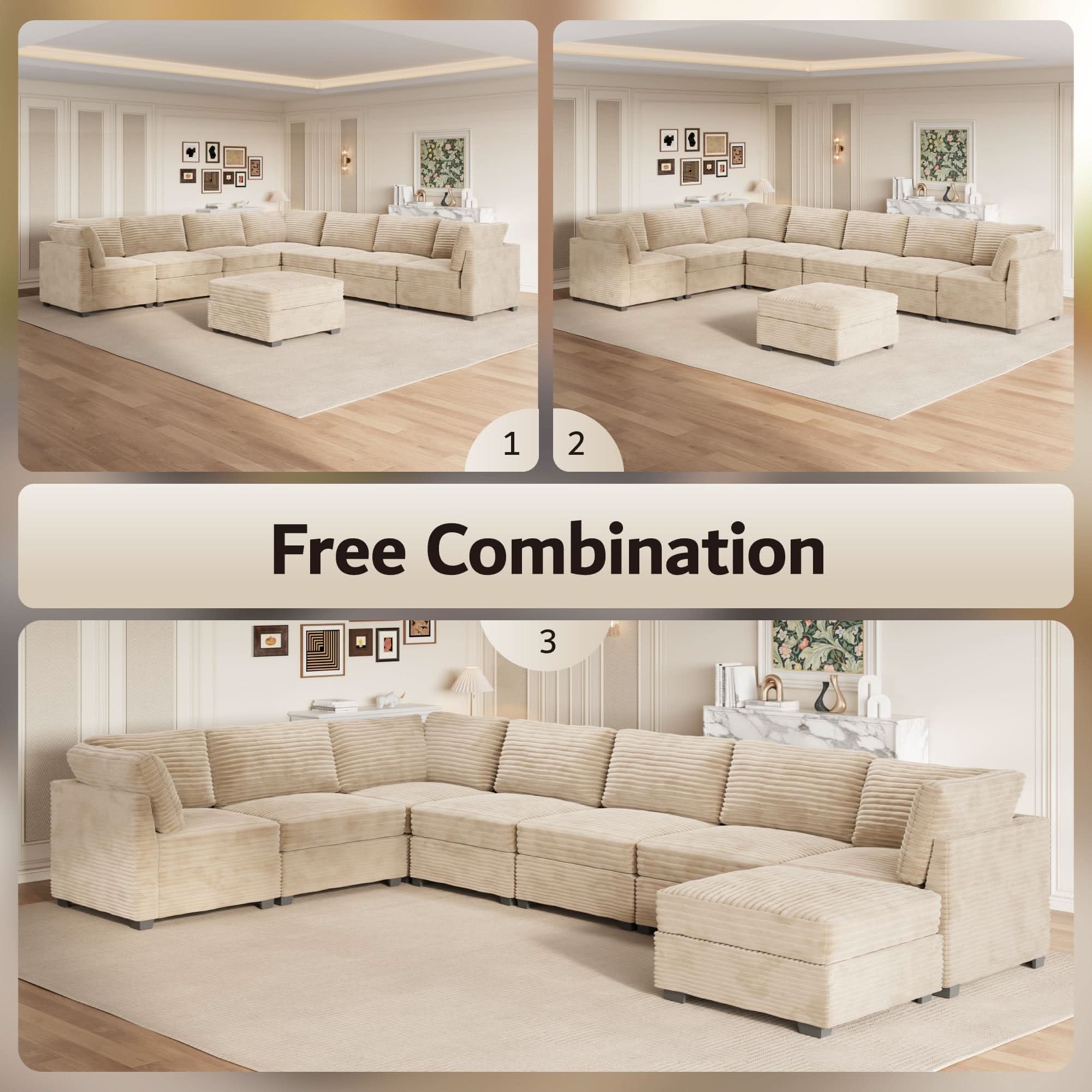 Ovios 163.4" Modular Sectional Sofa Couch, L-Shaped Minimalist Couches with Ottoman Chaise