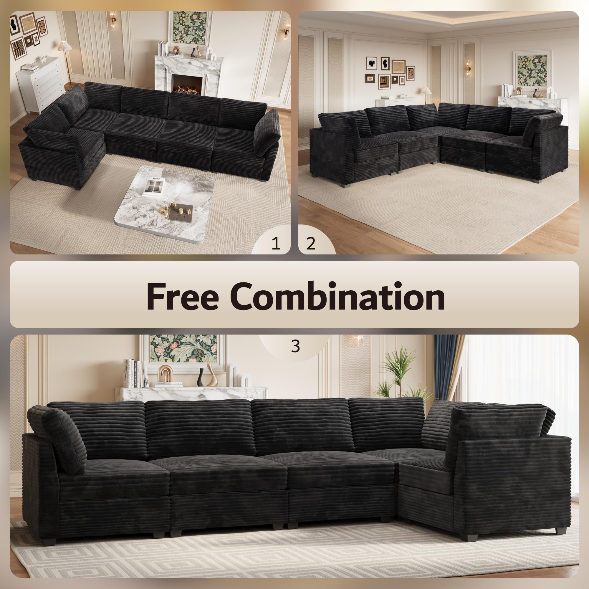 Ovios 130.7" Modular Sectional Sofa Couch, L-Shaped Minimalist Couches with Convertible Chaise