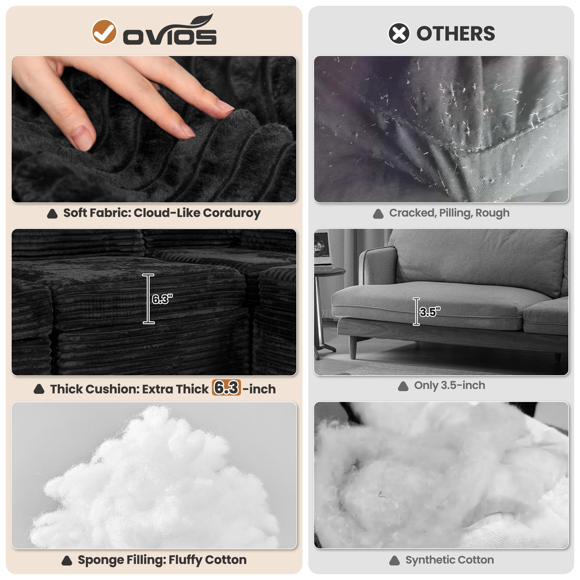 OVIOS Modular Sectional Sofa Couch with Oversized Chaise