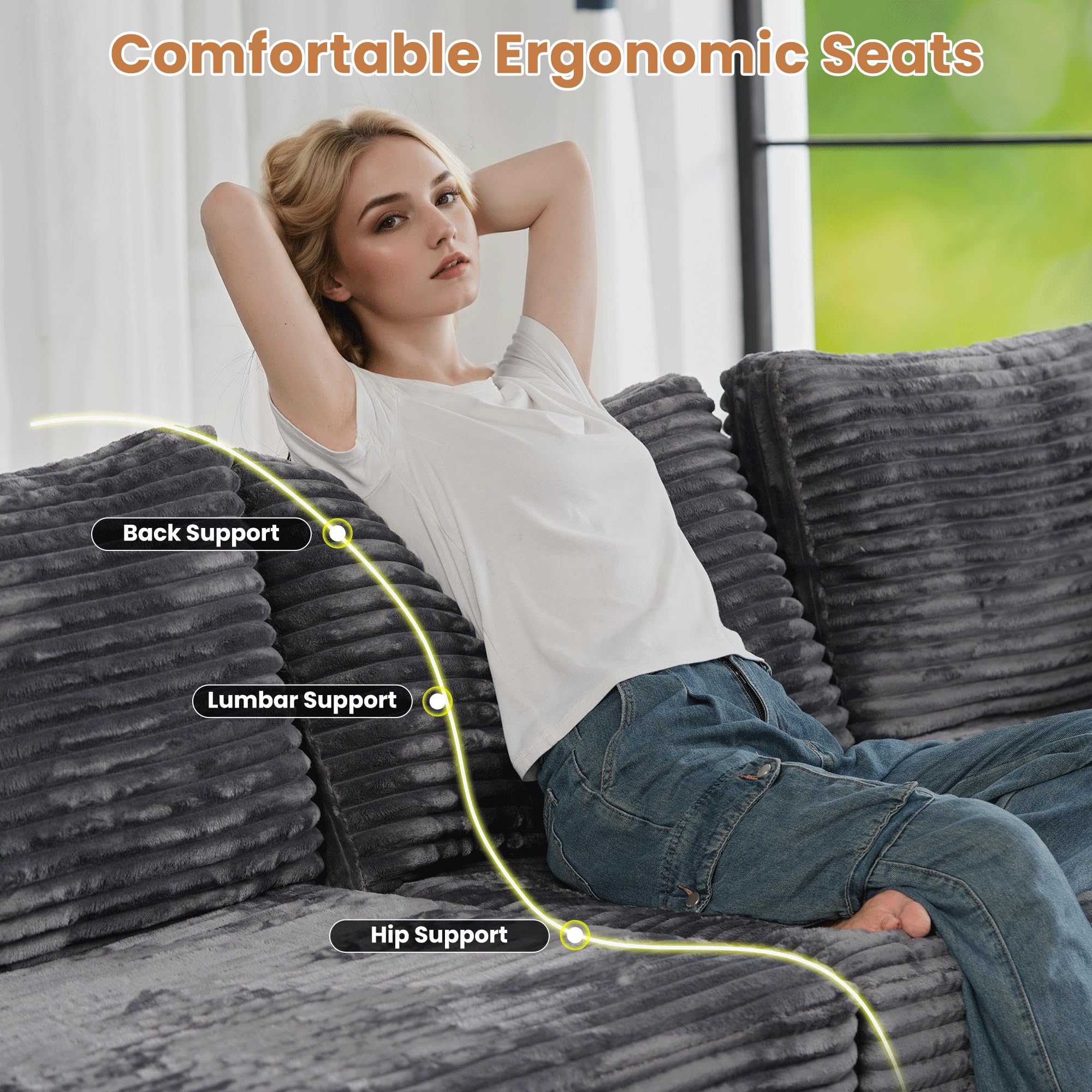 OVIOS Modular Sectional Sofa Couch with Oversized Chaise