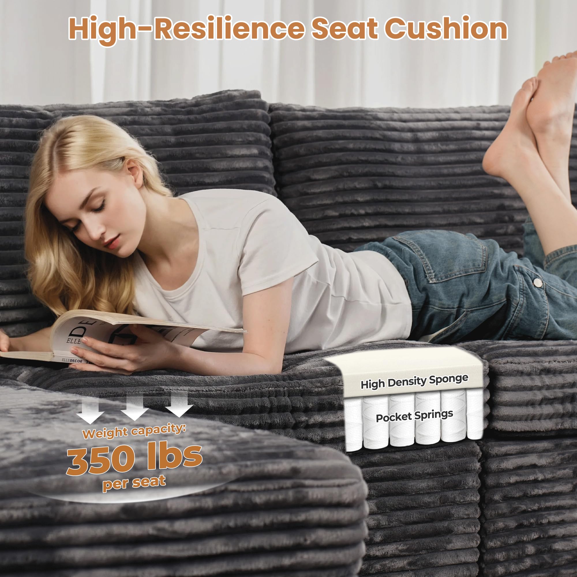 OVIOS Modular Sectional Sofa Couch with Oversized Chaise