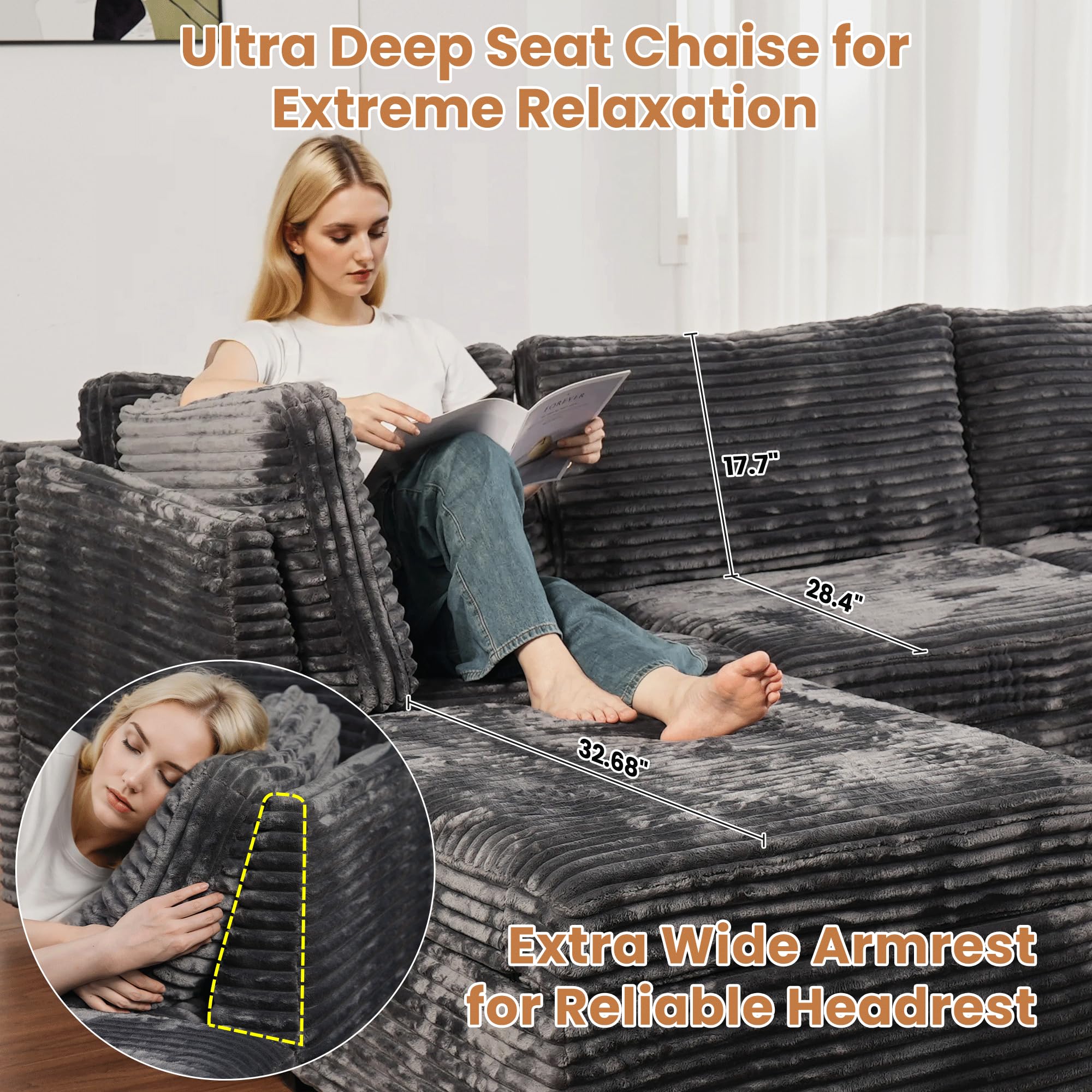 OVIOS Modular Sectional Sofa Couch with Oversized Chaise