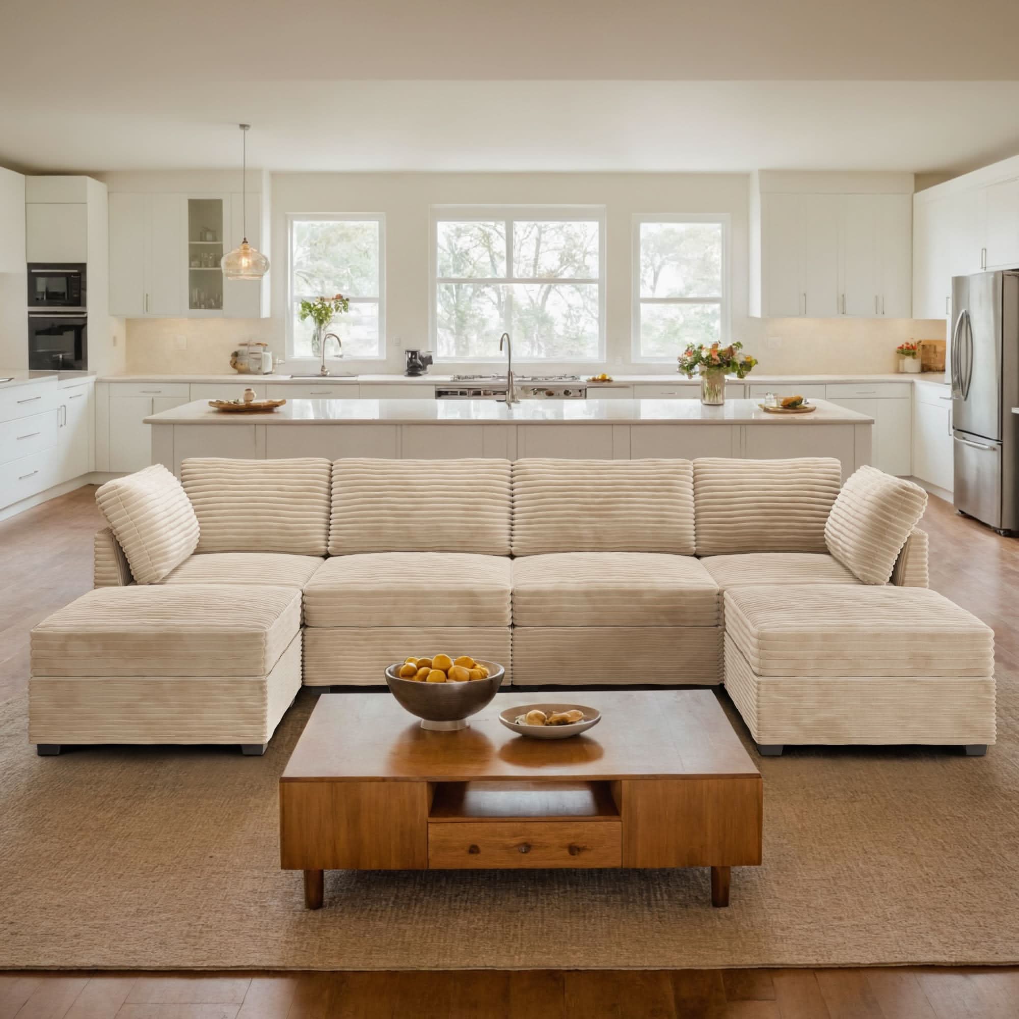 OVIOS 130.7" Modular Sectional Sofa Couch, U-Shaped Minimalist Couches with 2 Ottomans Chaise