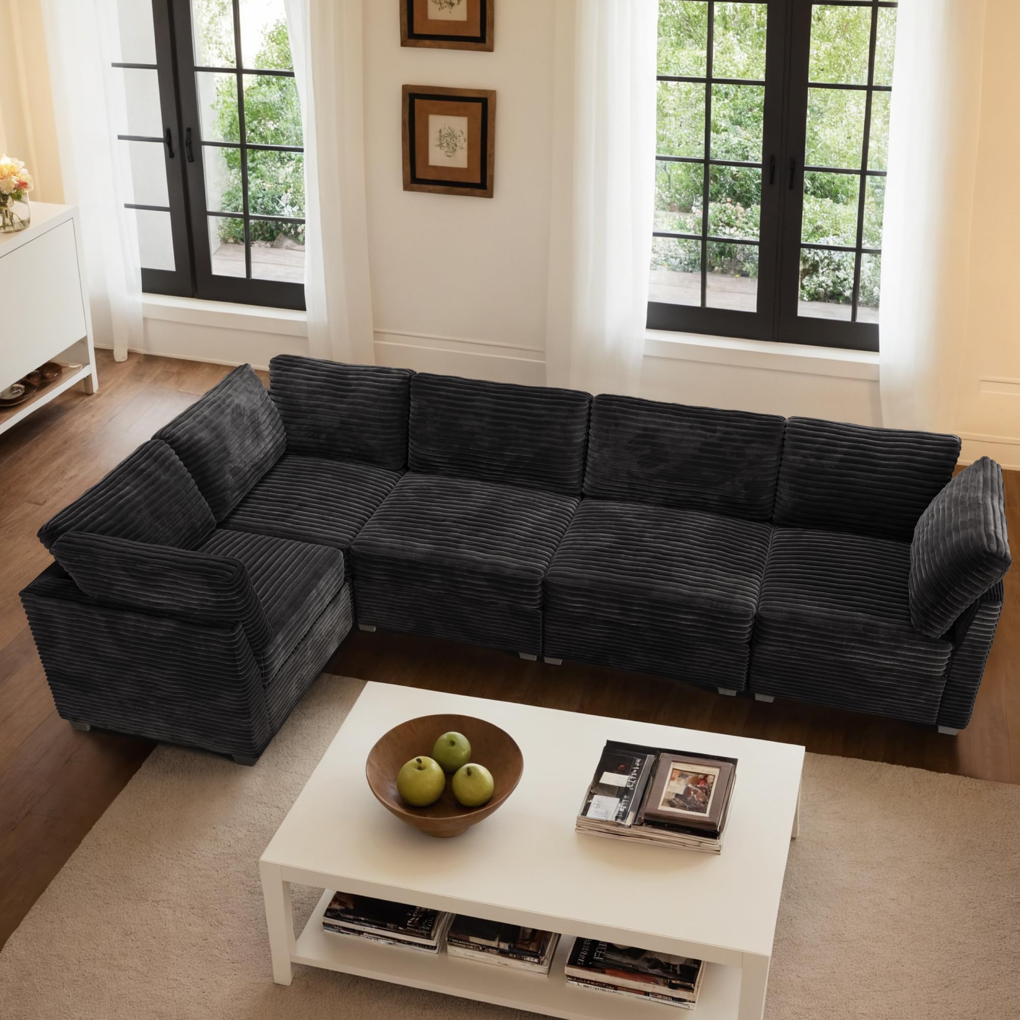 Ovios 130.7" Modular Sectional Sofa Couch, L-Shaped Minimalist Couches with Convertible Chaise