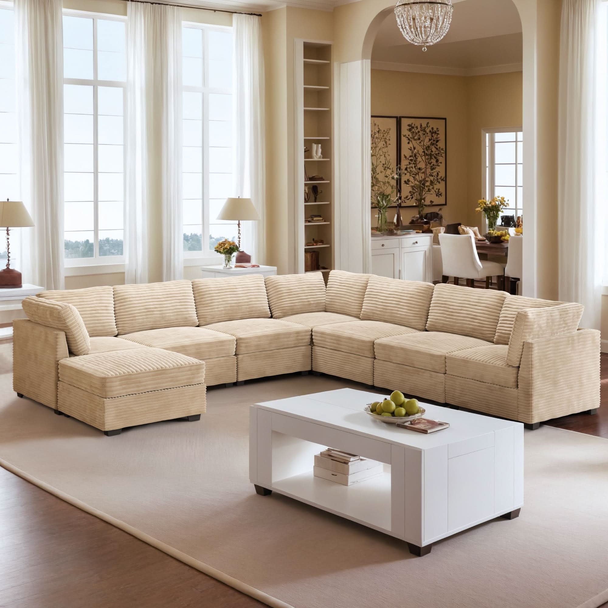 Ovios 163.4" Modular Sectional Sofa Couch, L-Shaped Minimalist Couches with Ottoman Chaise