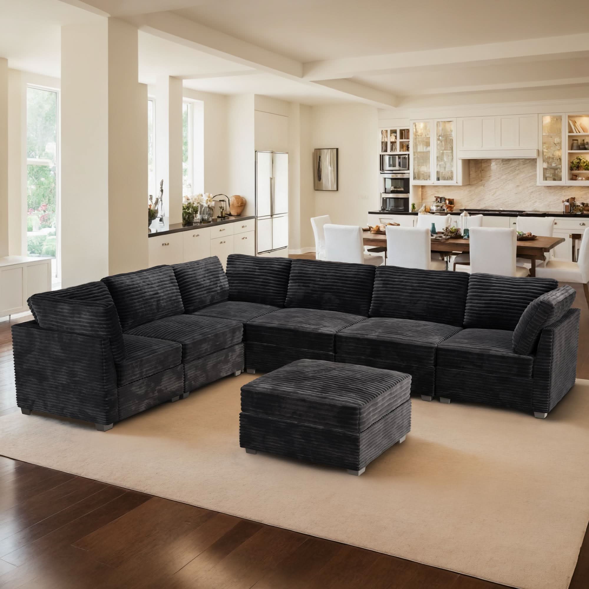 Ovios L-shaped 130.7" Modular Sectional Sofa Couch, Modern Deep Seat Cloud Plush Corduroy Sofas Set for Living Room