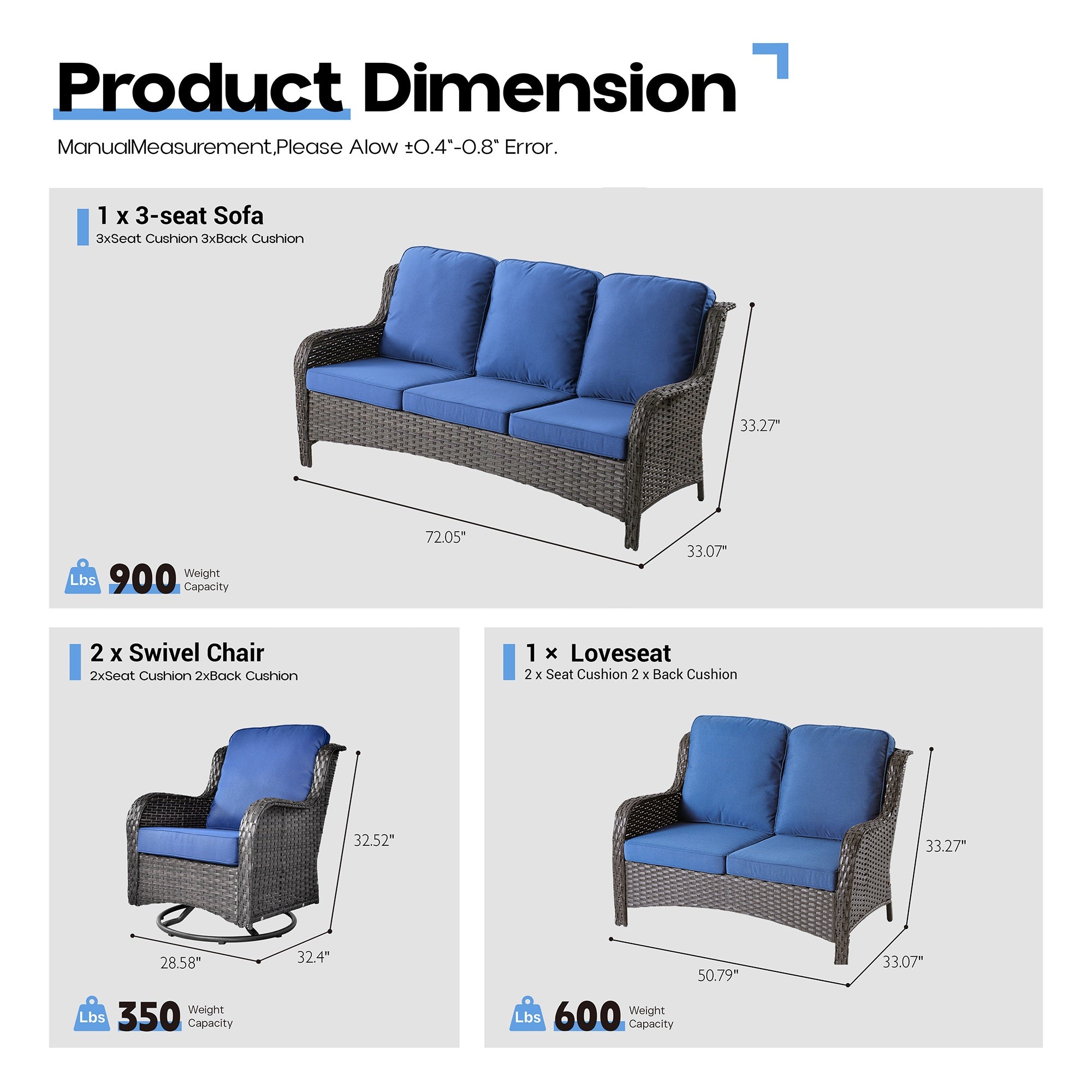 Ovios Patio Furniture Set 7-Piece With Cushions Kenard Curved Handrest