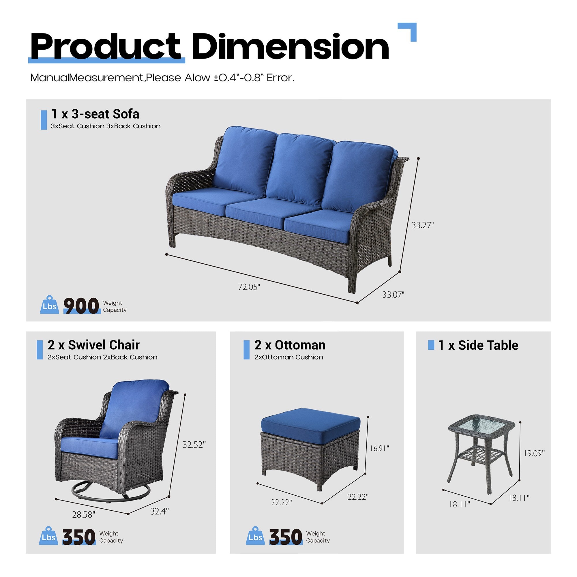 Ovios Patio Furniture Set 7-Piece With Cushions Kenard Curved Handrest