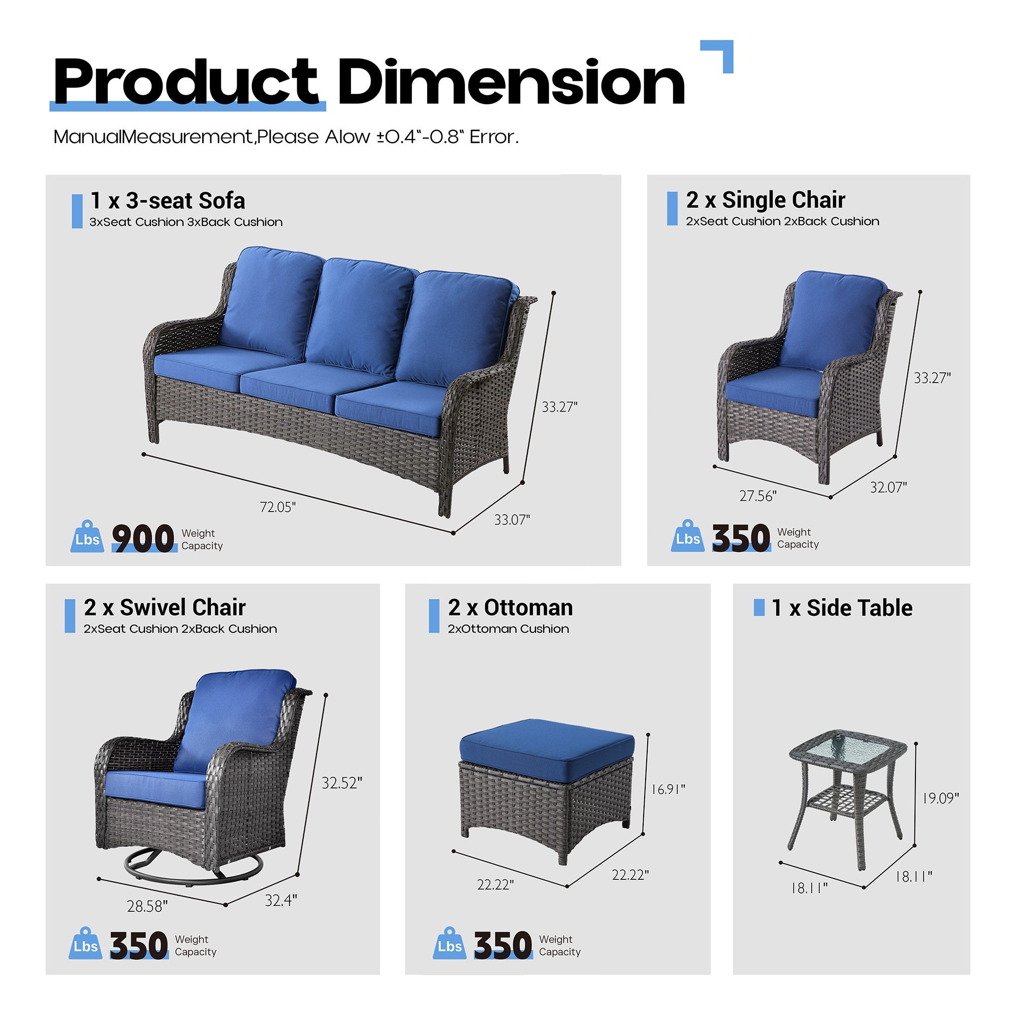 Ovios Patio Furniture Set 7-Piece With Cushions Kenard Curved Handrest