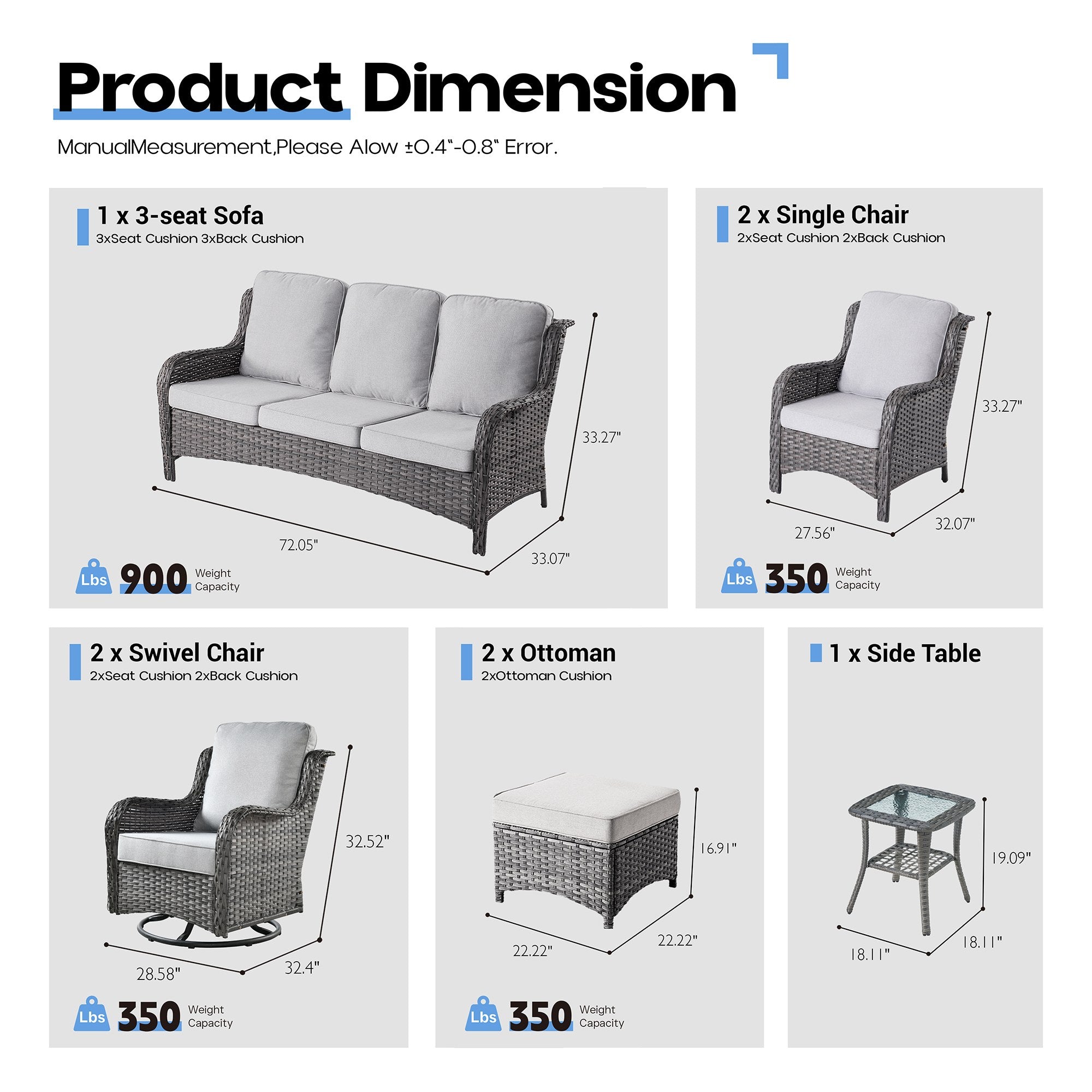 Ovios Patio Furniture Set 7-Piece With Cushions Kenard Curved Handrest