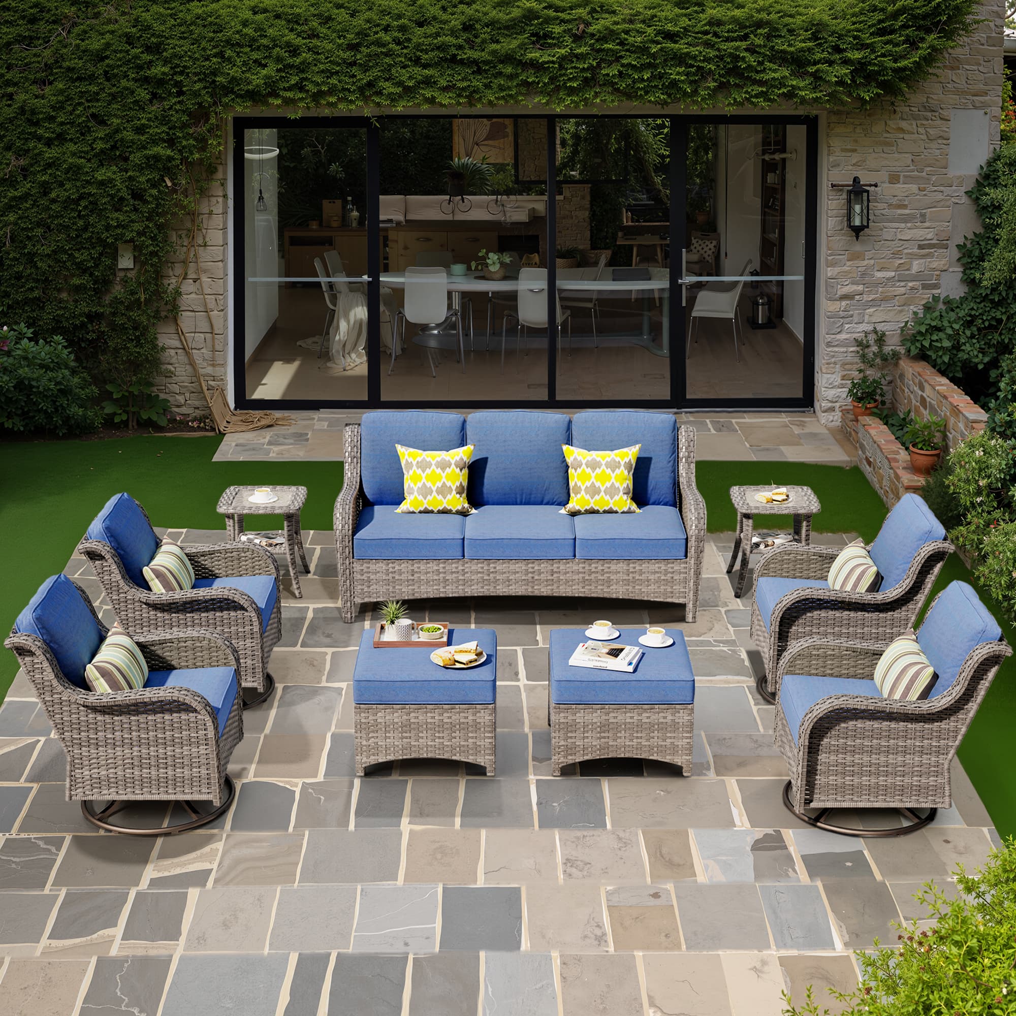 Ovios Patio Furniture Set 7-Piece With Cushions Kenard Curved Handrest