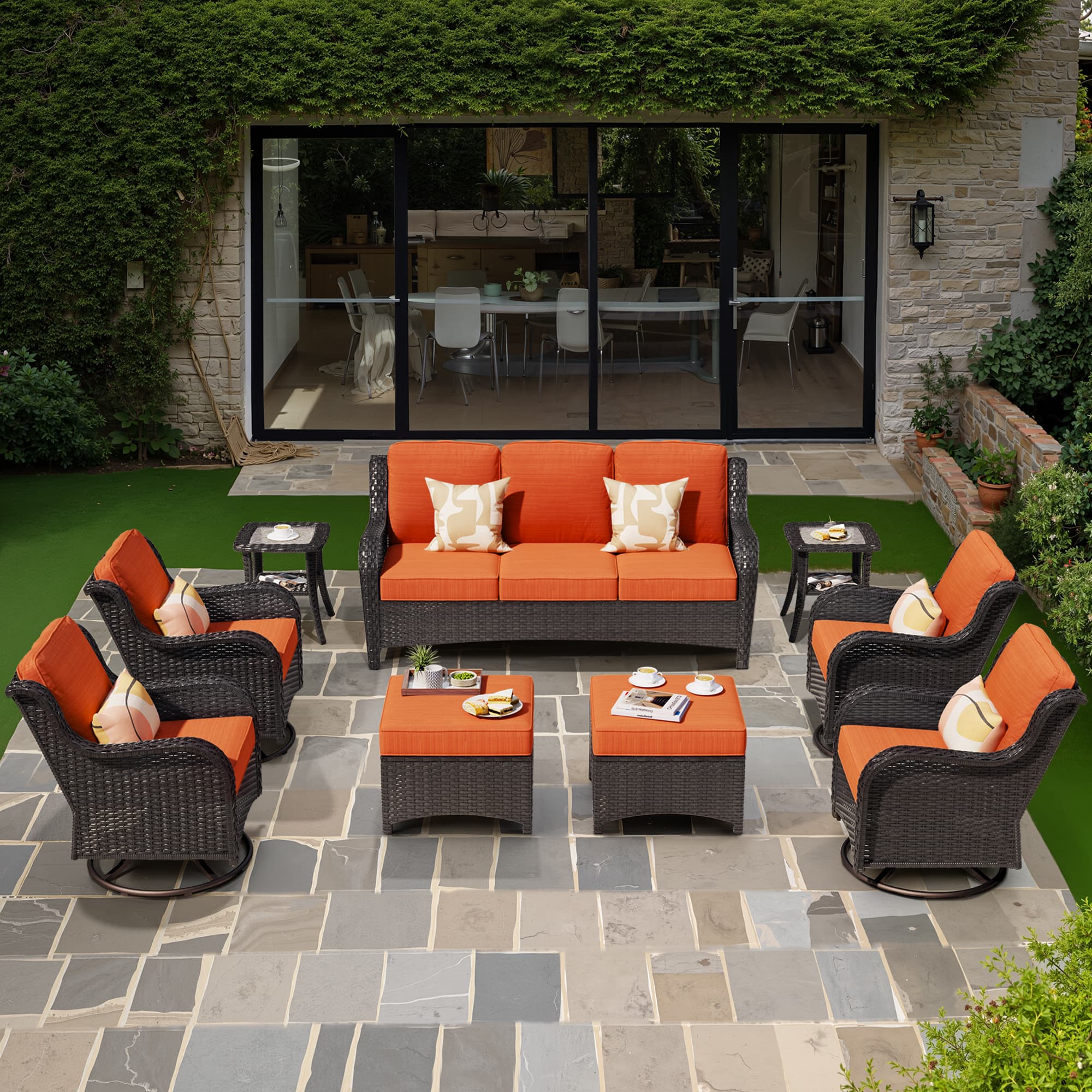 Ovios Patio Furniture Set 7-Piece With Cushions Kenard Curved Handrest