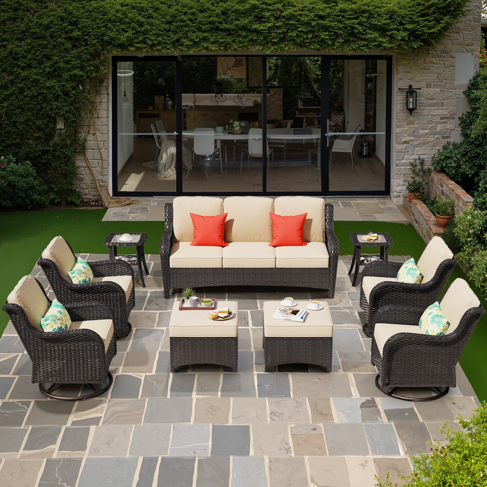 Ovios Patio Furniture Set 7-Piece With Cushions Kenard Curved Handrest