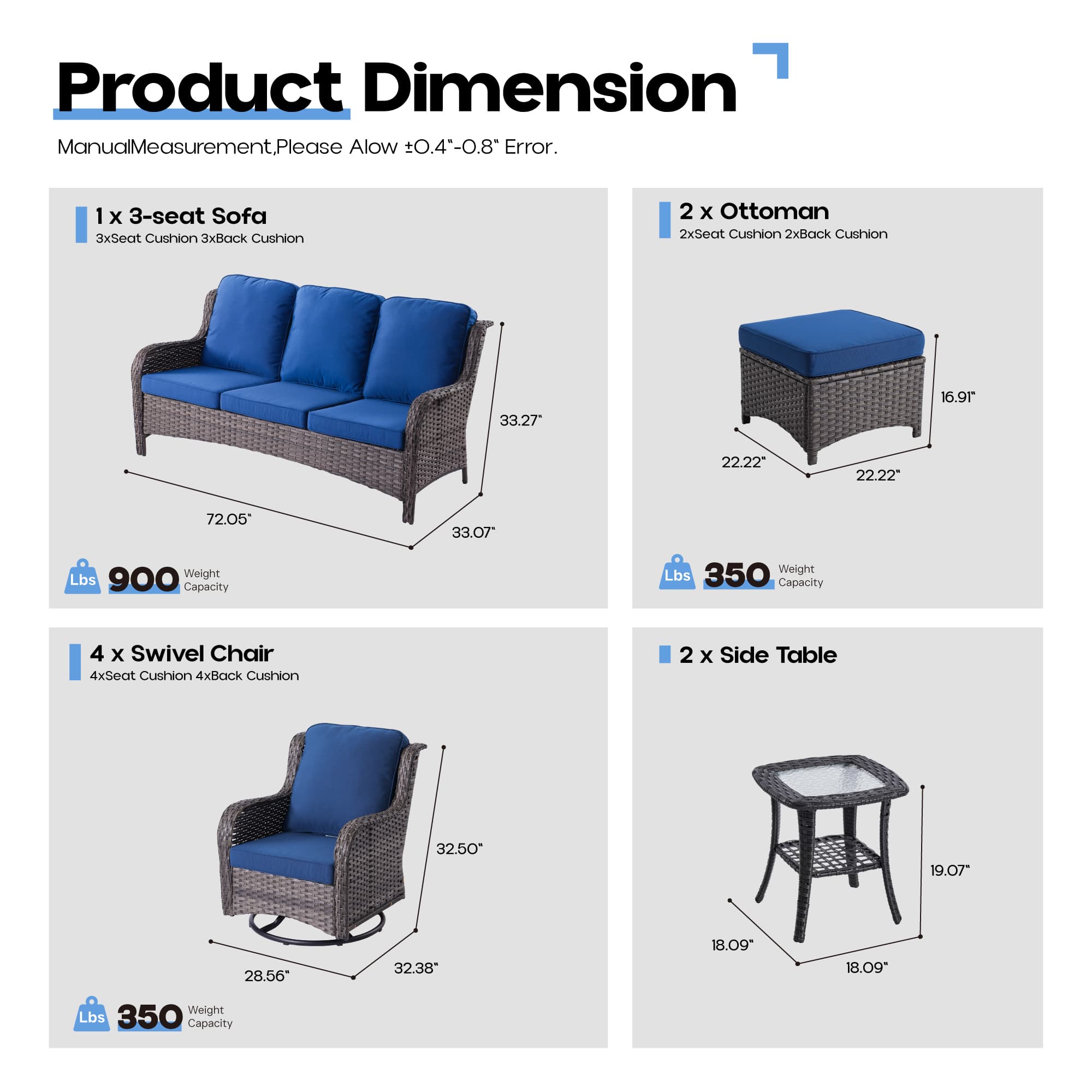 Ovios Patio Furniture Set 7-Piece With Cushions Kenard Curved Handrest