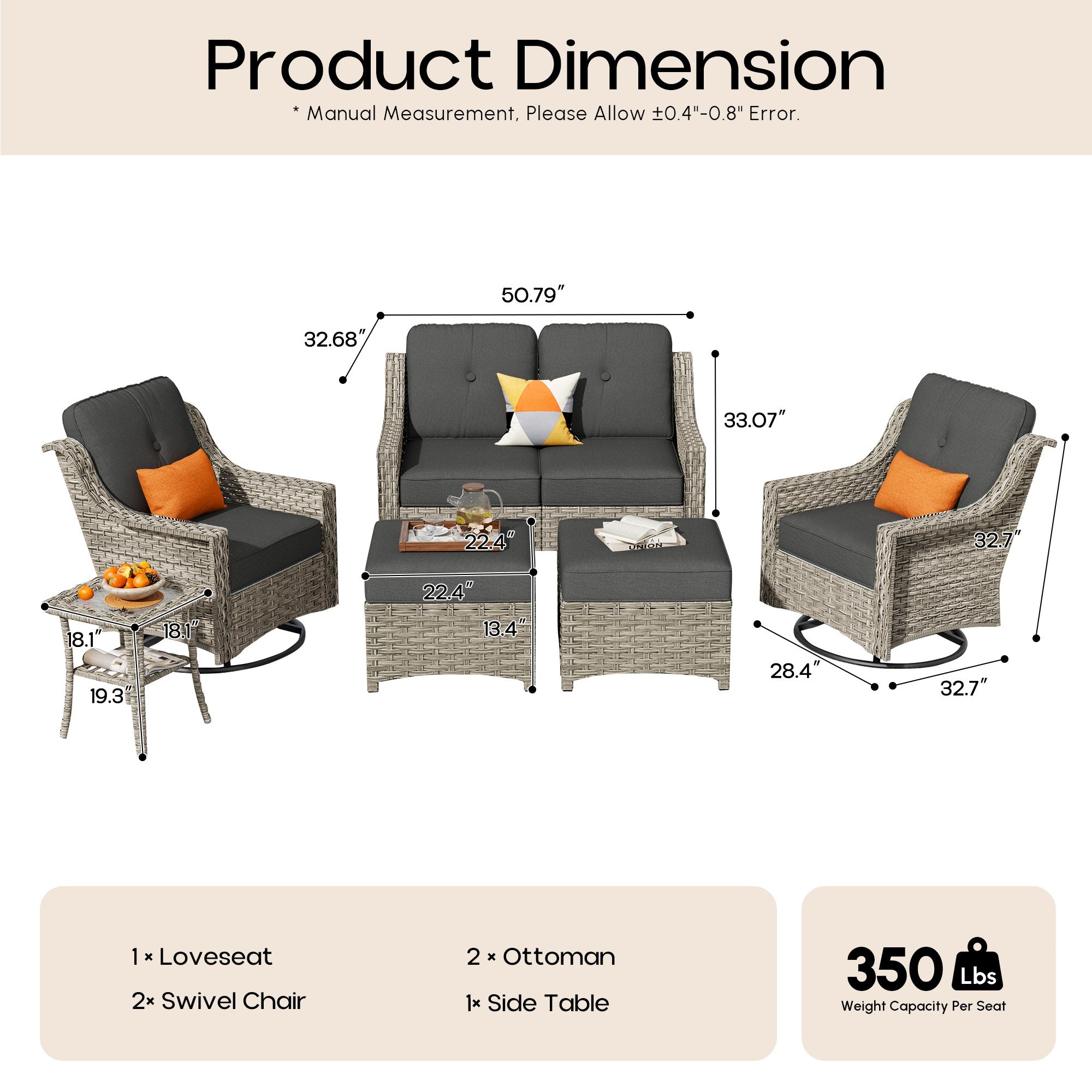 Ovios Conversation Set 5-Piece, PAD Series,Included Swivel Chair