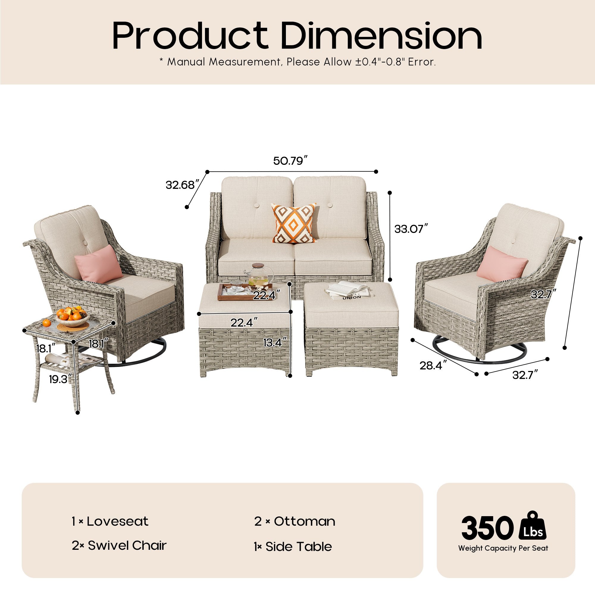 Ovios Conversation Set 5-Piece, PAD Series,Included Swivel Chair