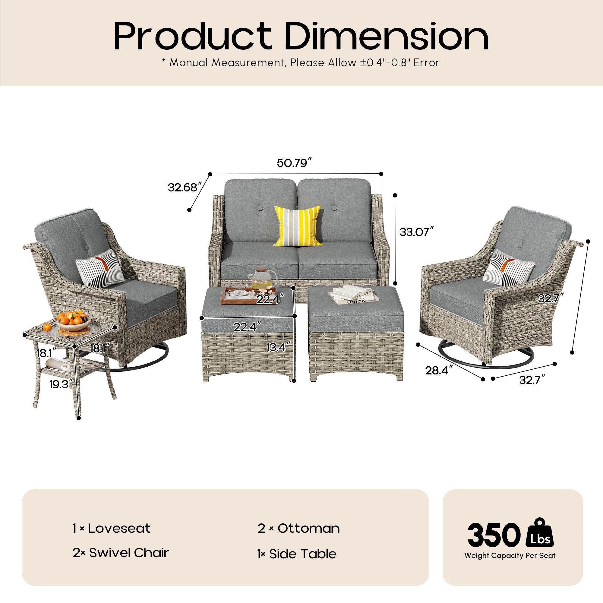 Ovios Conversation Set 5-Piece, PAD Series,Included Swivel Chair