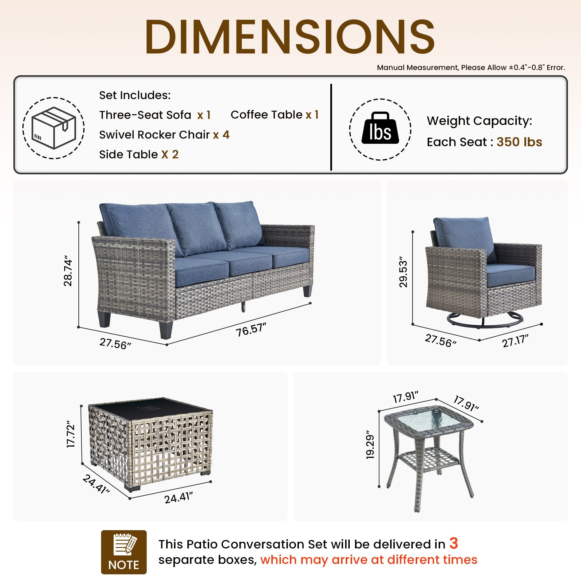 OVIOS Outdoor Patio Furniture Set with Wicker Sofa Loveseat Ottomans and Rocking Chairs