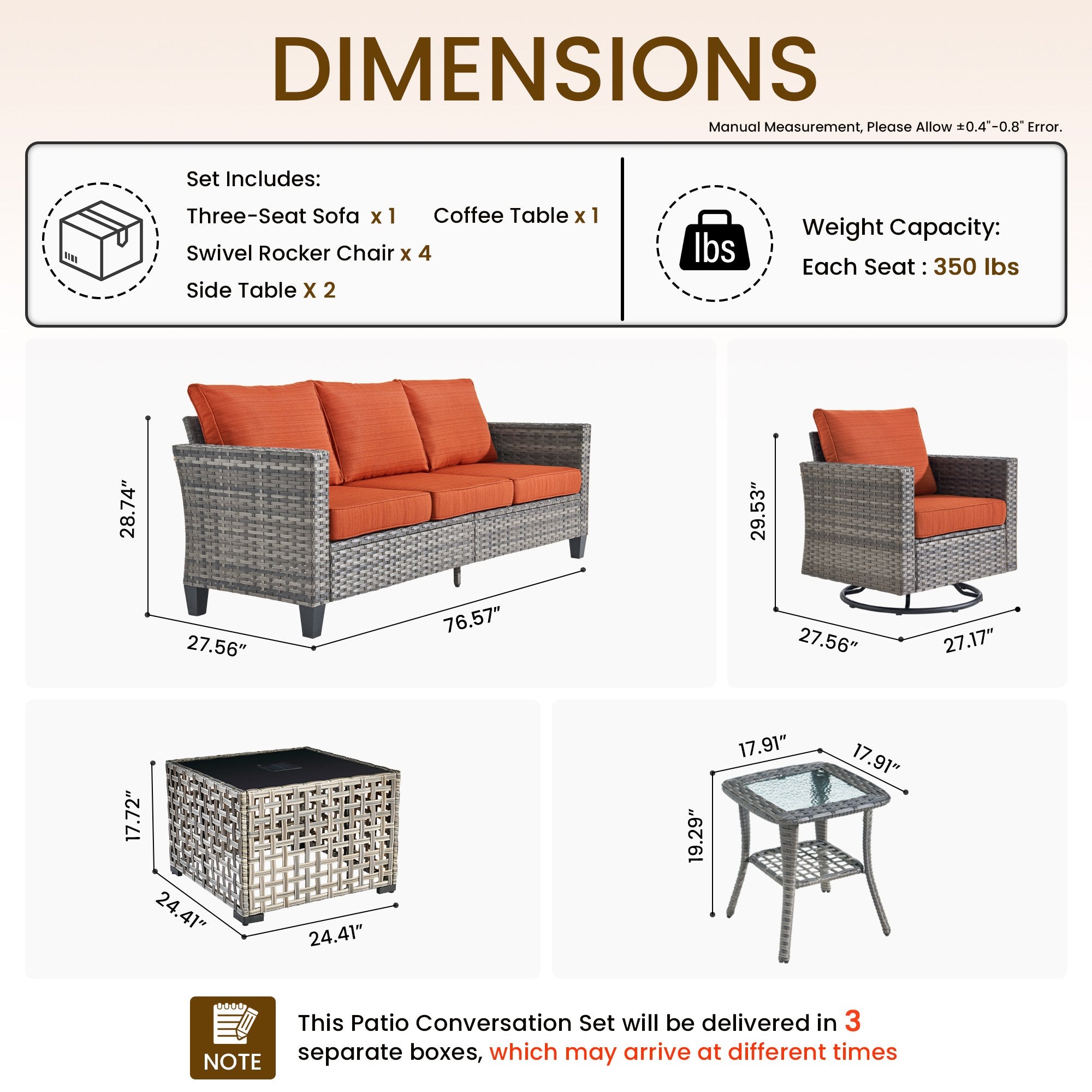 OVIOS Outdoor Patio Furniture Set with Wicker Sofa Loveseat Ottomans and Rocking Chairs