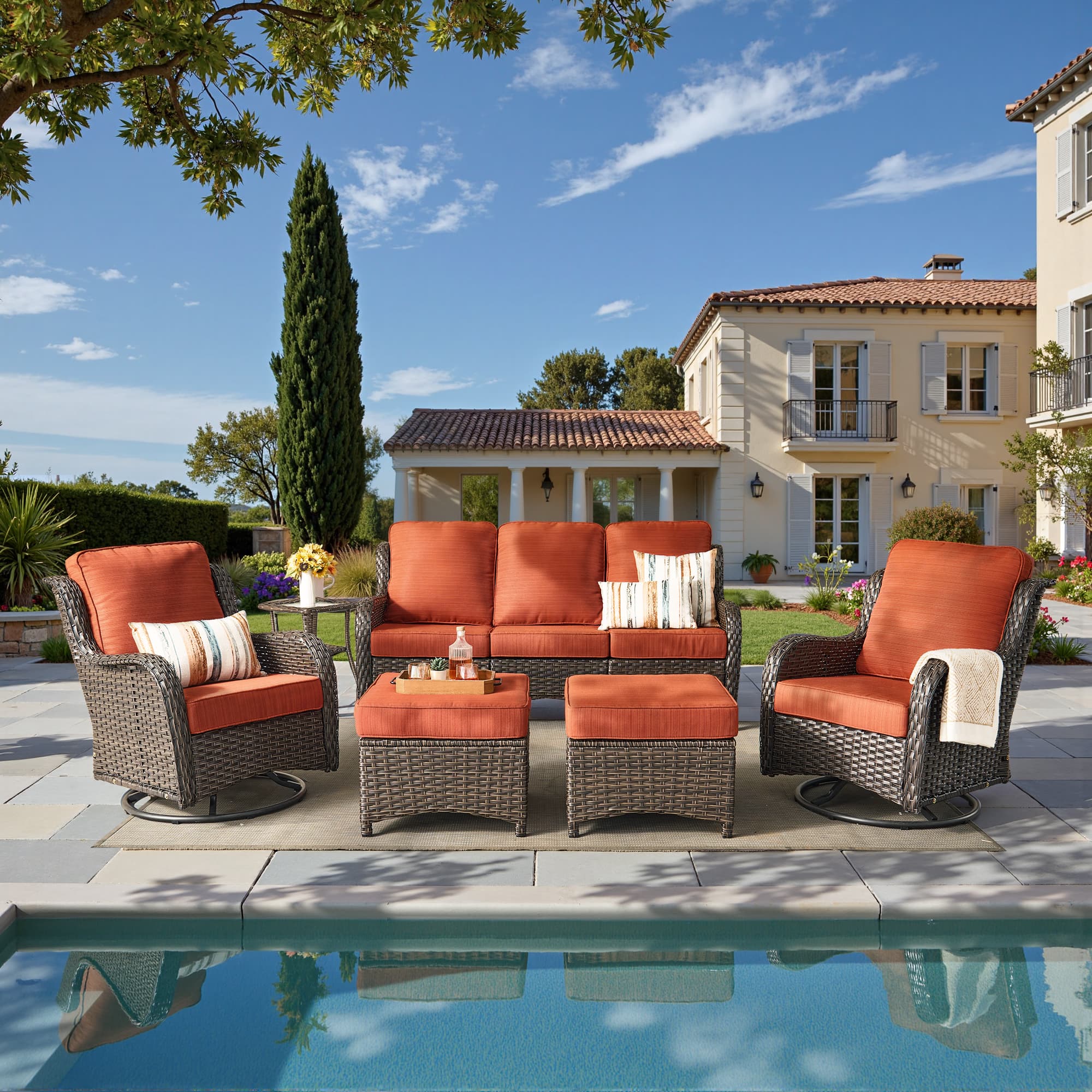 Ovios Patio Furniture Set 7-Piece With Cushions Kenard Curved Handrest