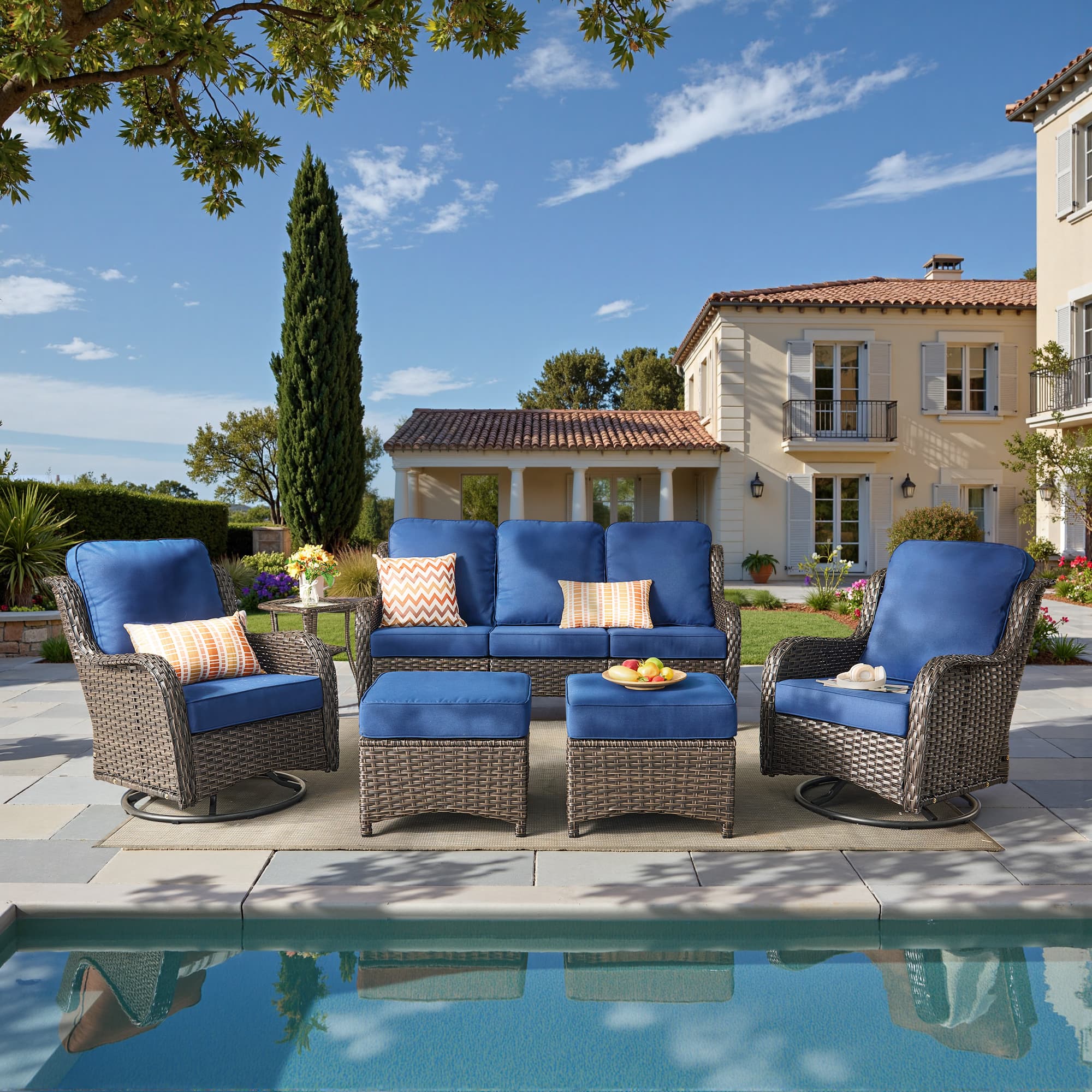 Ovios Patio Furniture Set 7-Piece With Cushions Kenard Curved Handrest