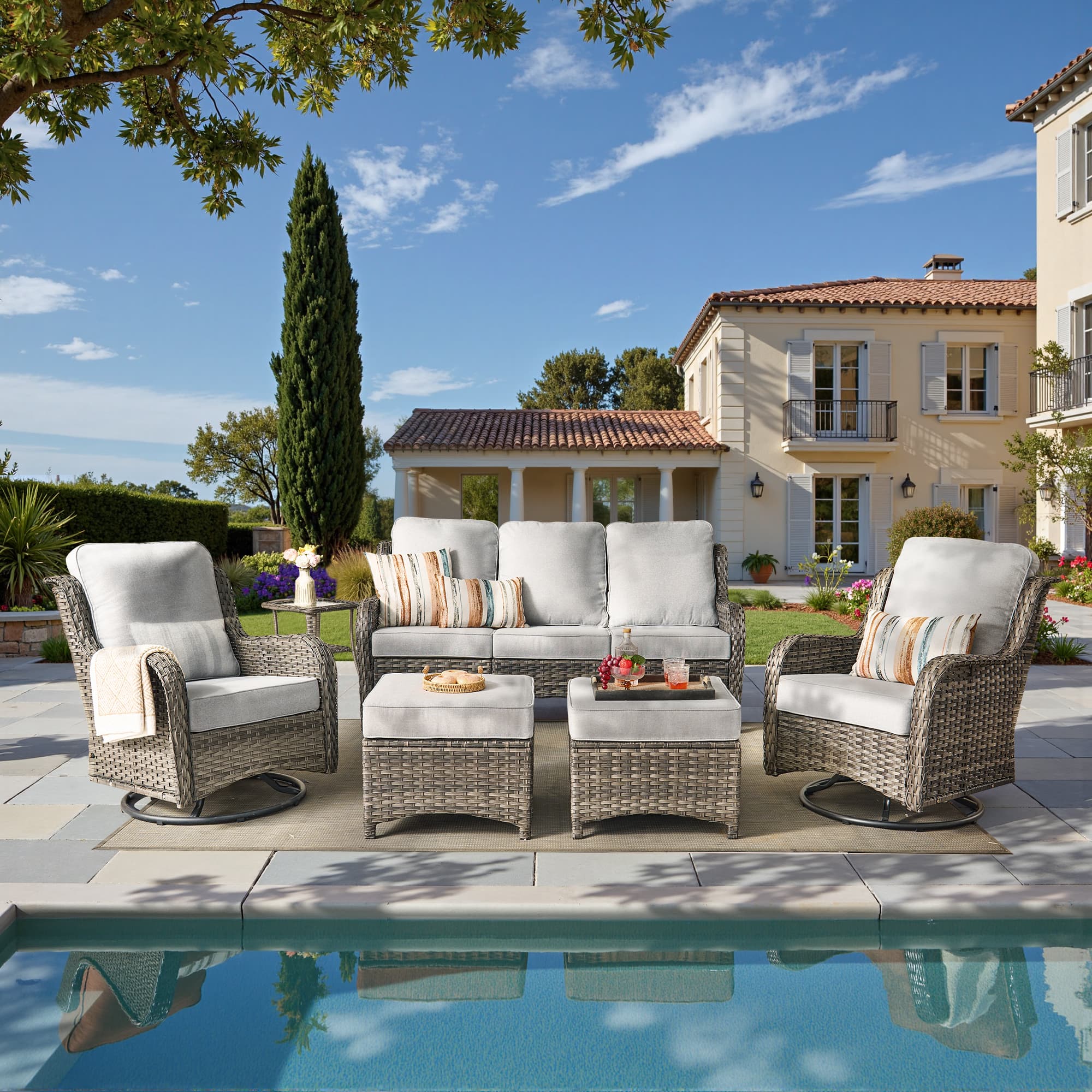 Ovios Patio Furniture Set 7-Piece With Cushions Kenard Curved Handrest