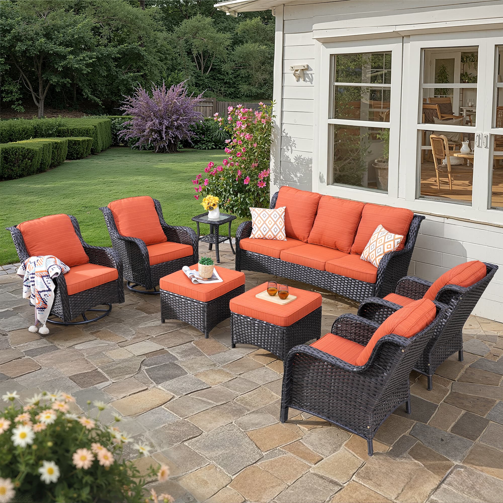 Ovios Patio Furniture Set 7-Piece With Cushions Kenard Curved Handrest