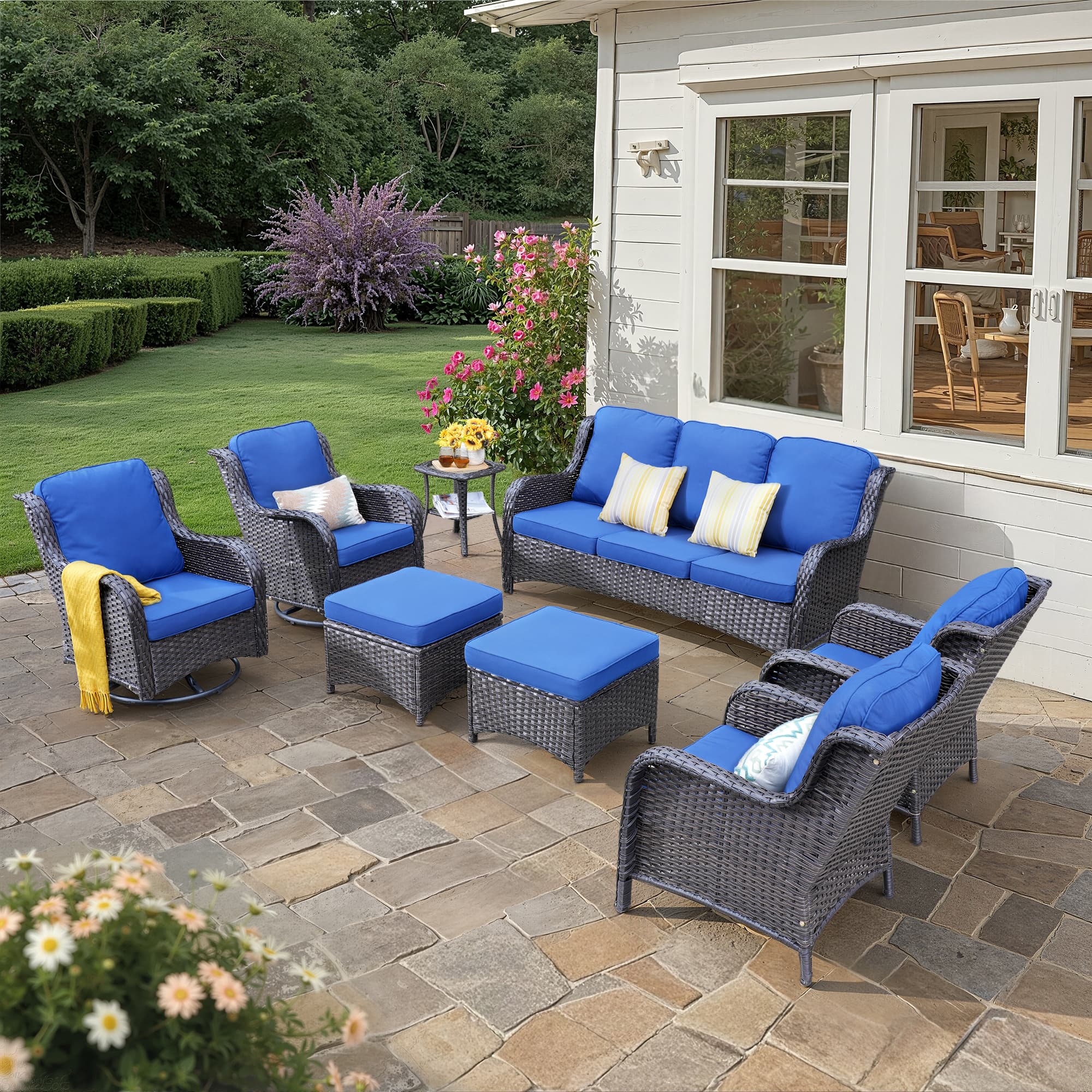 Ovios Patio Furniture Set 7-Piece With Cushions Kenard Curved Handrest