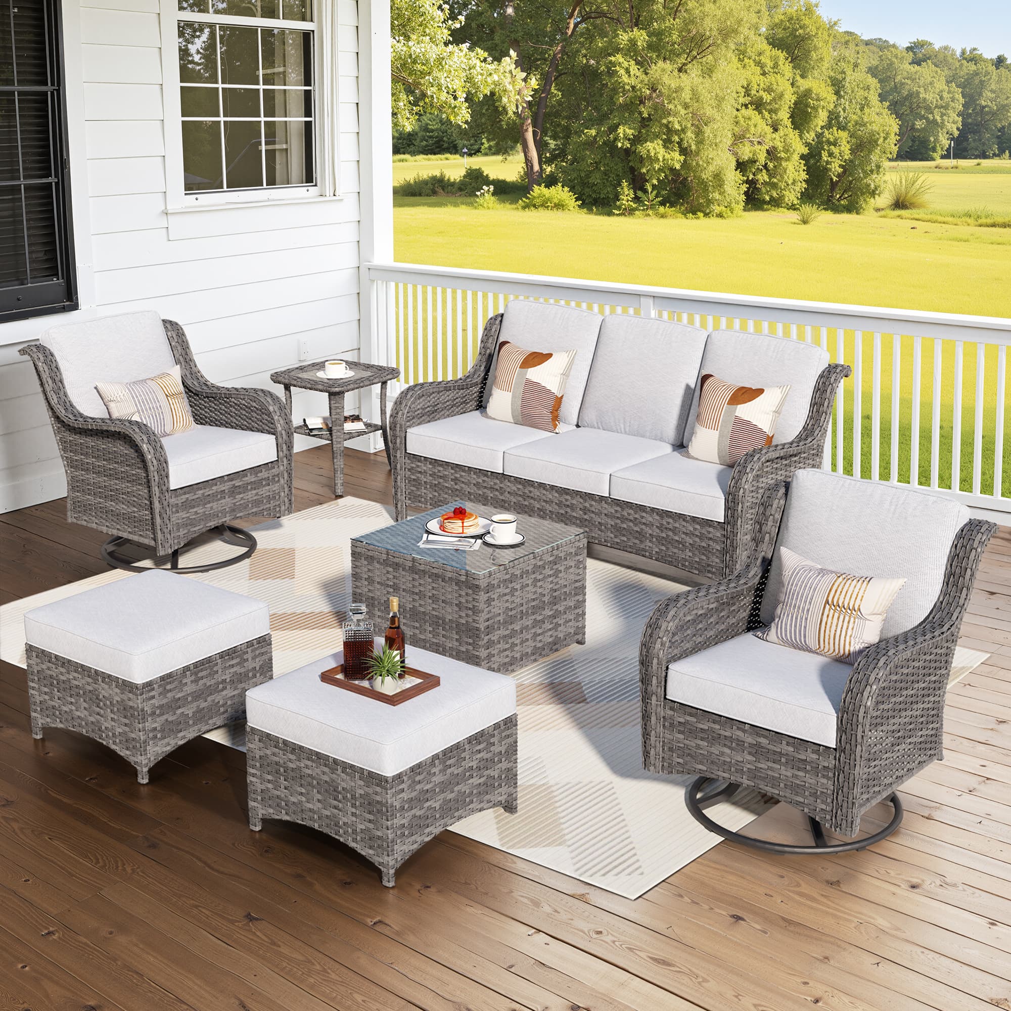Ovios Patio Furniture Set 7-Piece With Cushions Kenard Curved Handrest