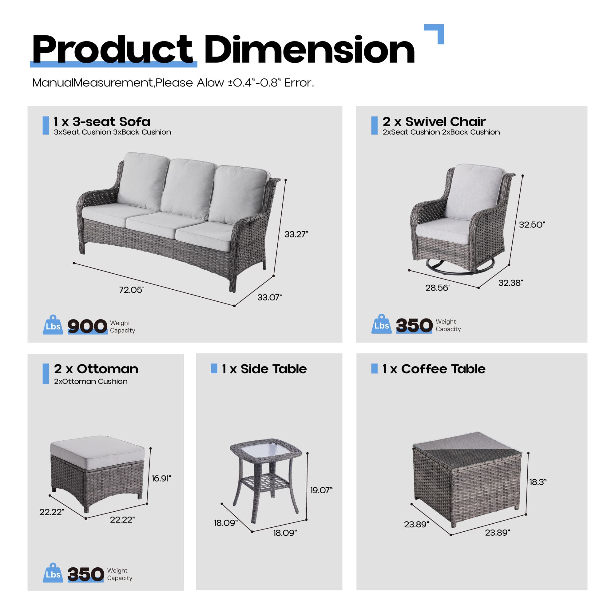 Ovios Patio Furniture Set 7-Piece With Cushions Kenard Curved Handrest