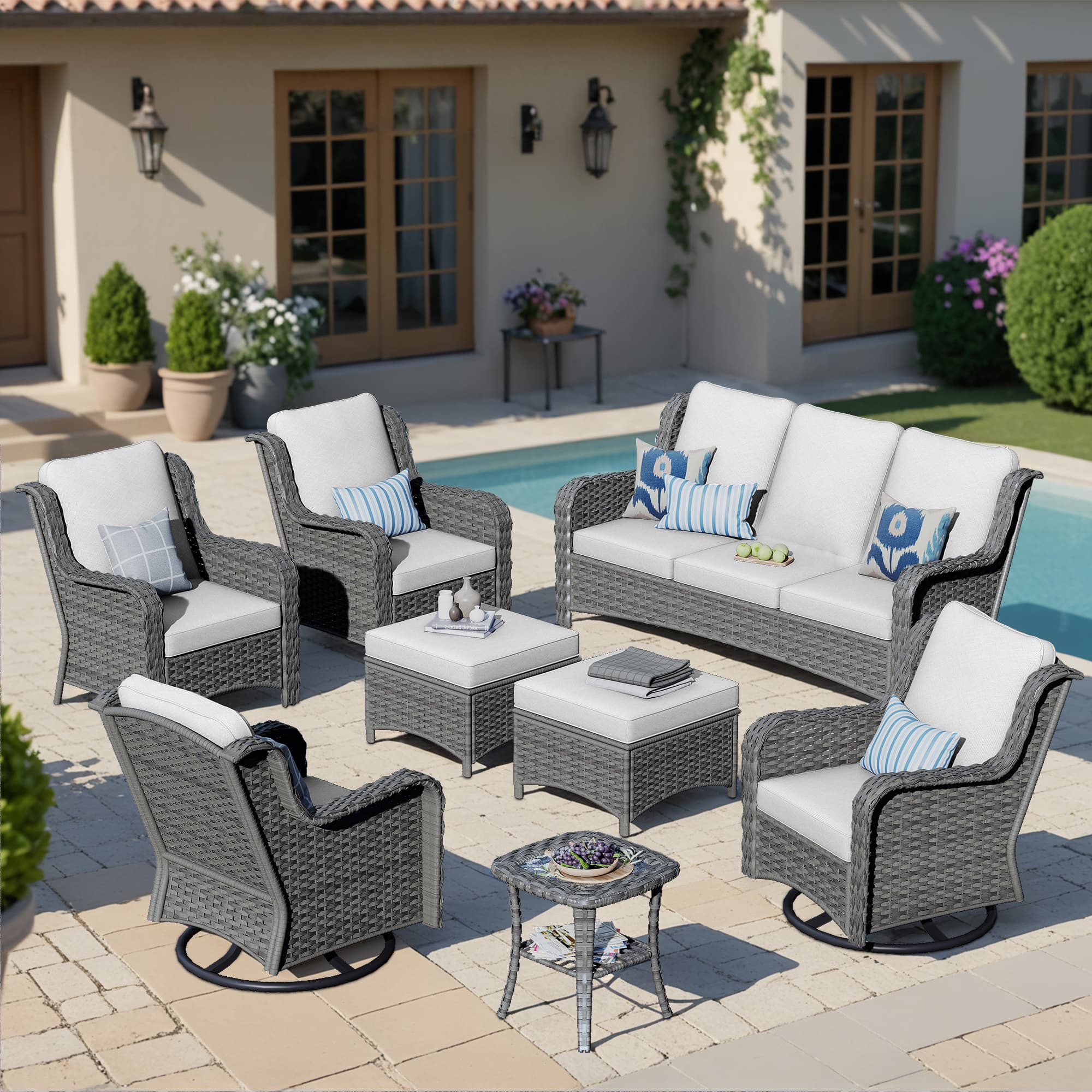 Ovios Patio Furniture Set 7-Piece With Cushions Kenard Curved Handrest