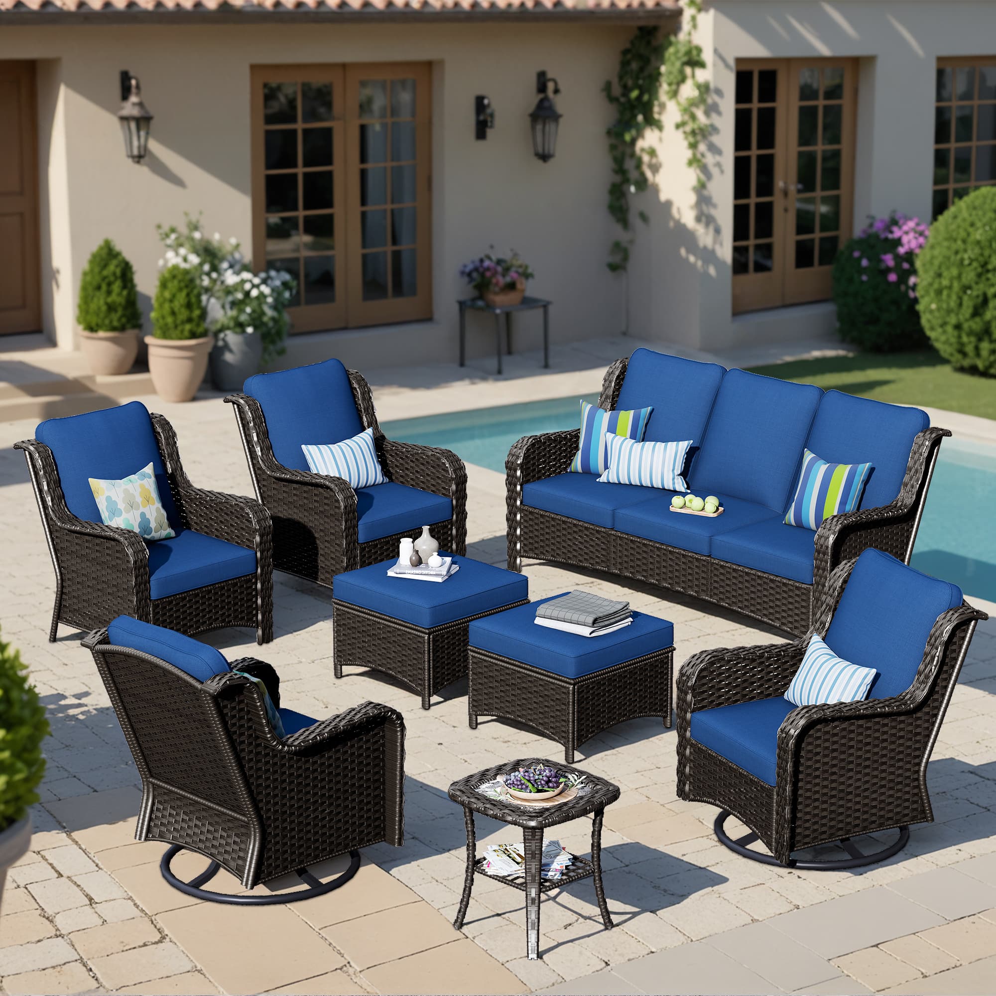Ovios Patio Furniture Set 7-Piece With Cushions Kenard Curved Handrest