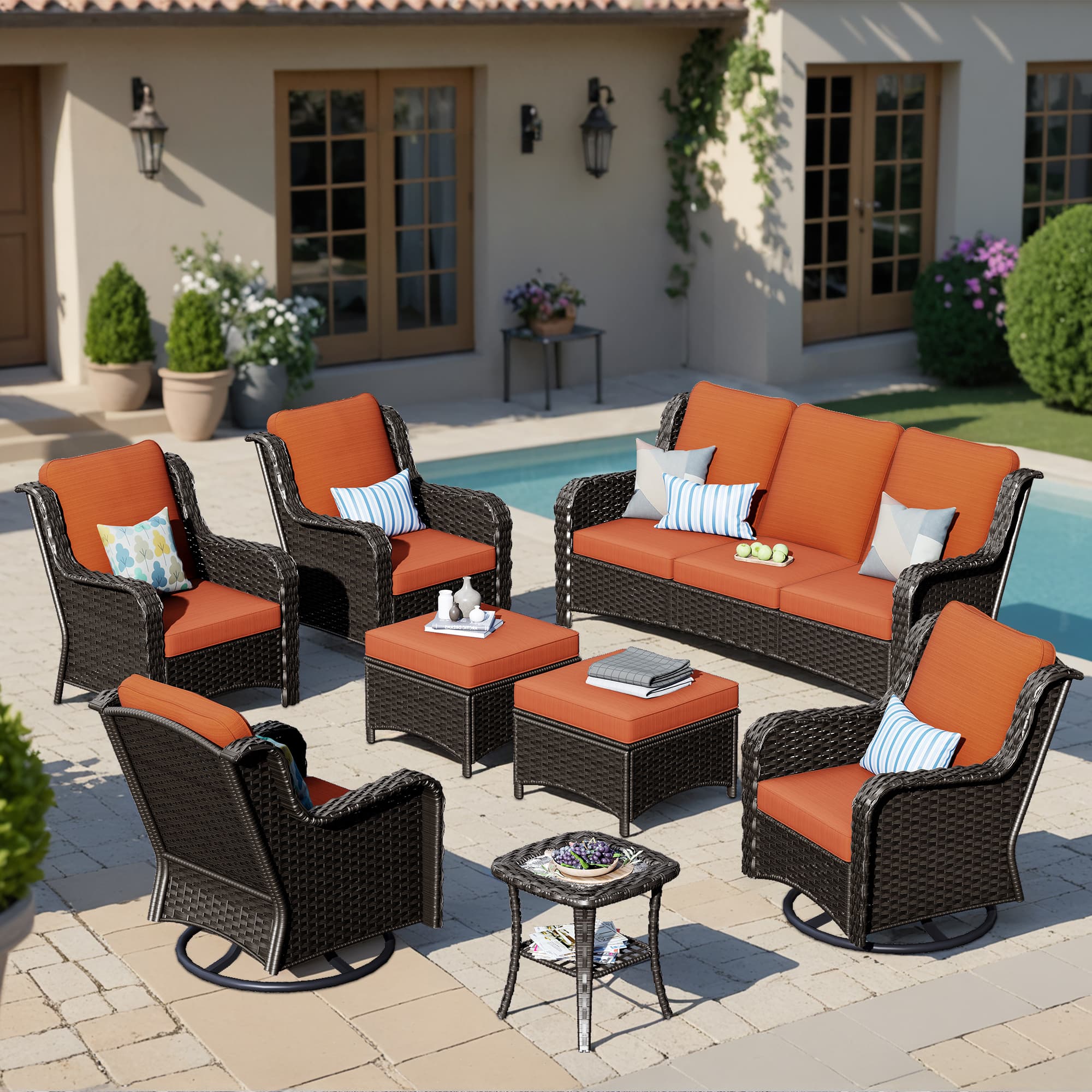 Ovios Patio Furniture Set 7-Piece With Cushions Kenard Curved Handrest