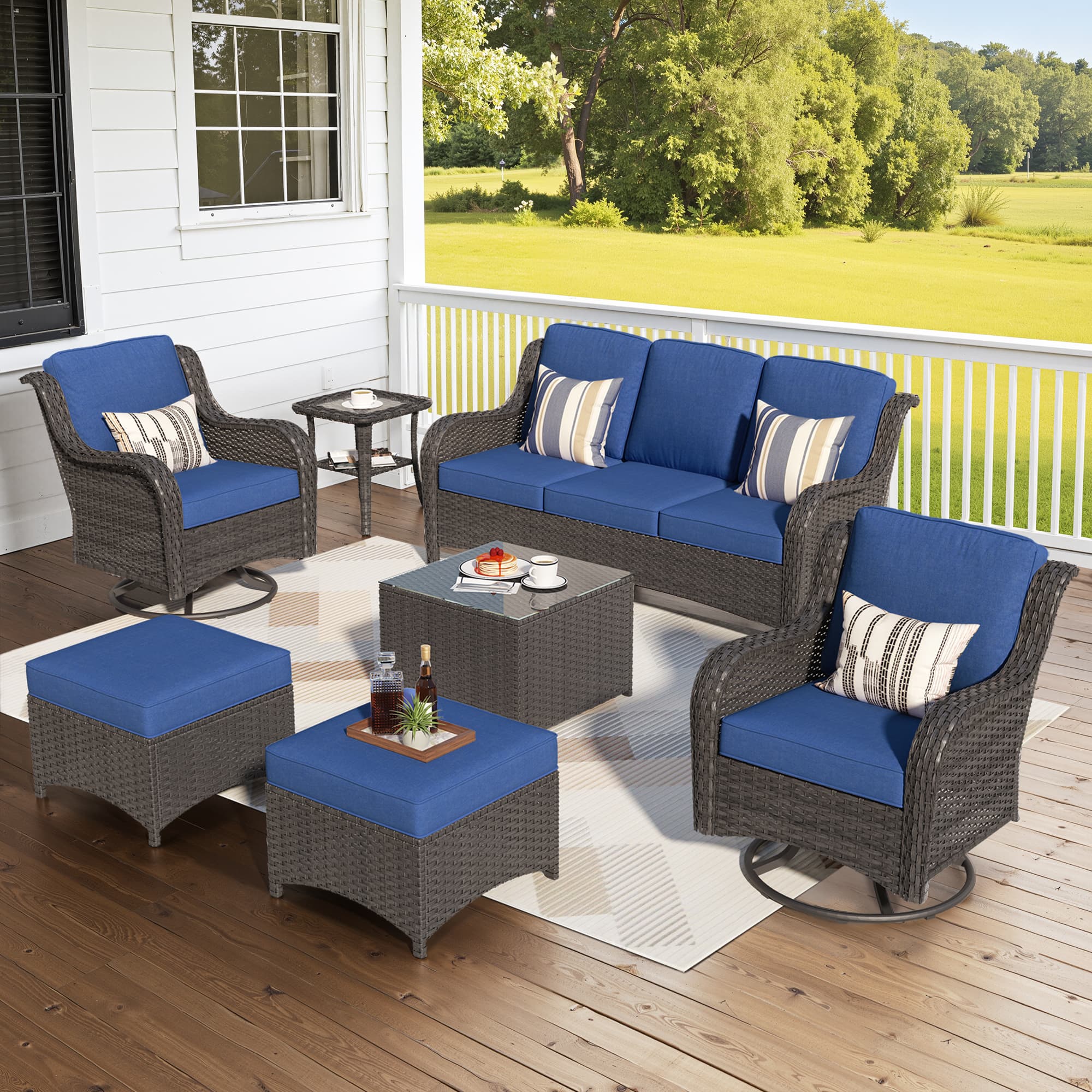 Ovios Patio Furniture Set 7-Piece With Cushions Kenard Curved Handrest