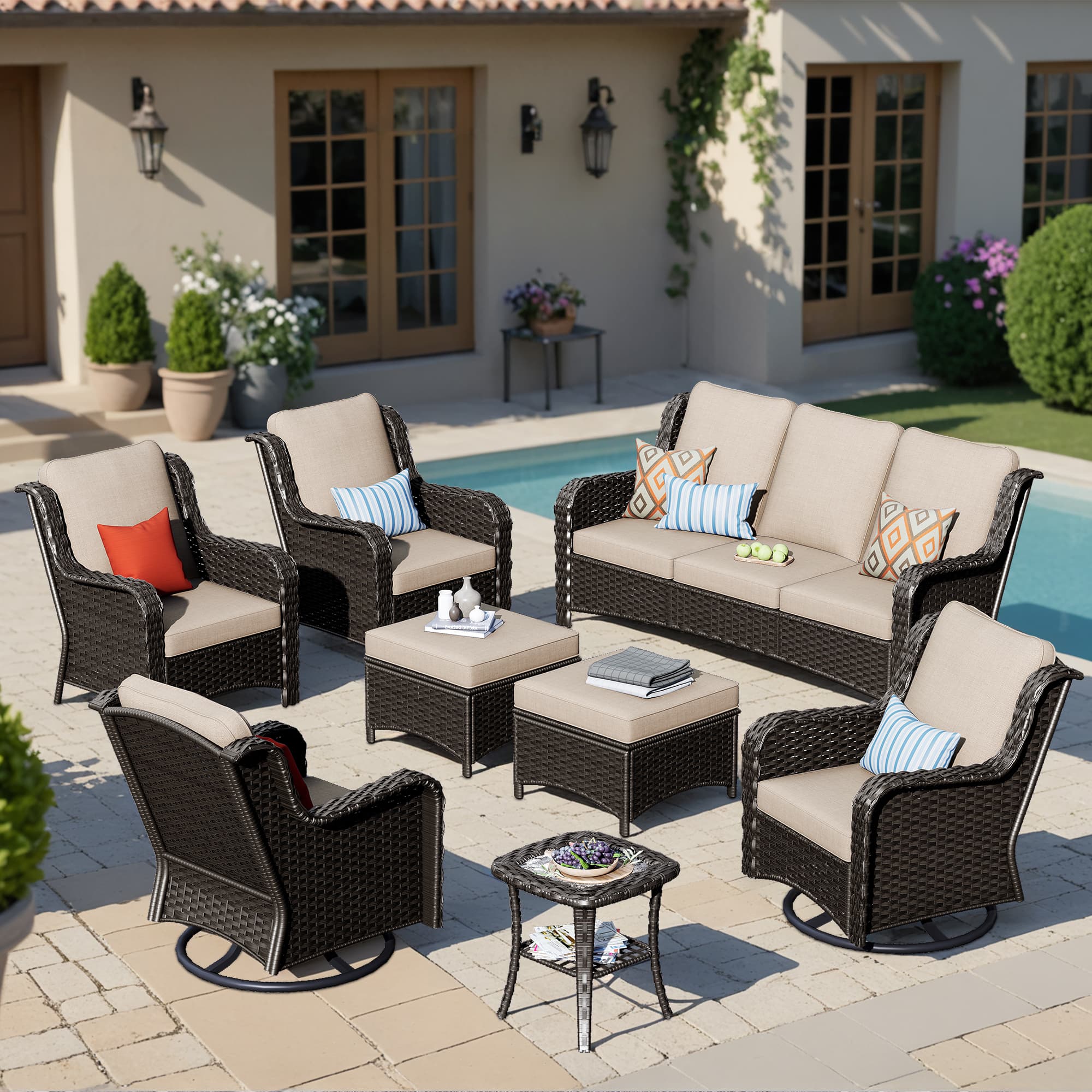 Ovios Patio Furniture Set 7-Piece With Cushions Kenard Curved Handrest