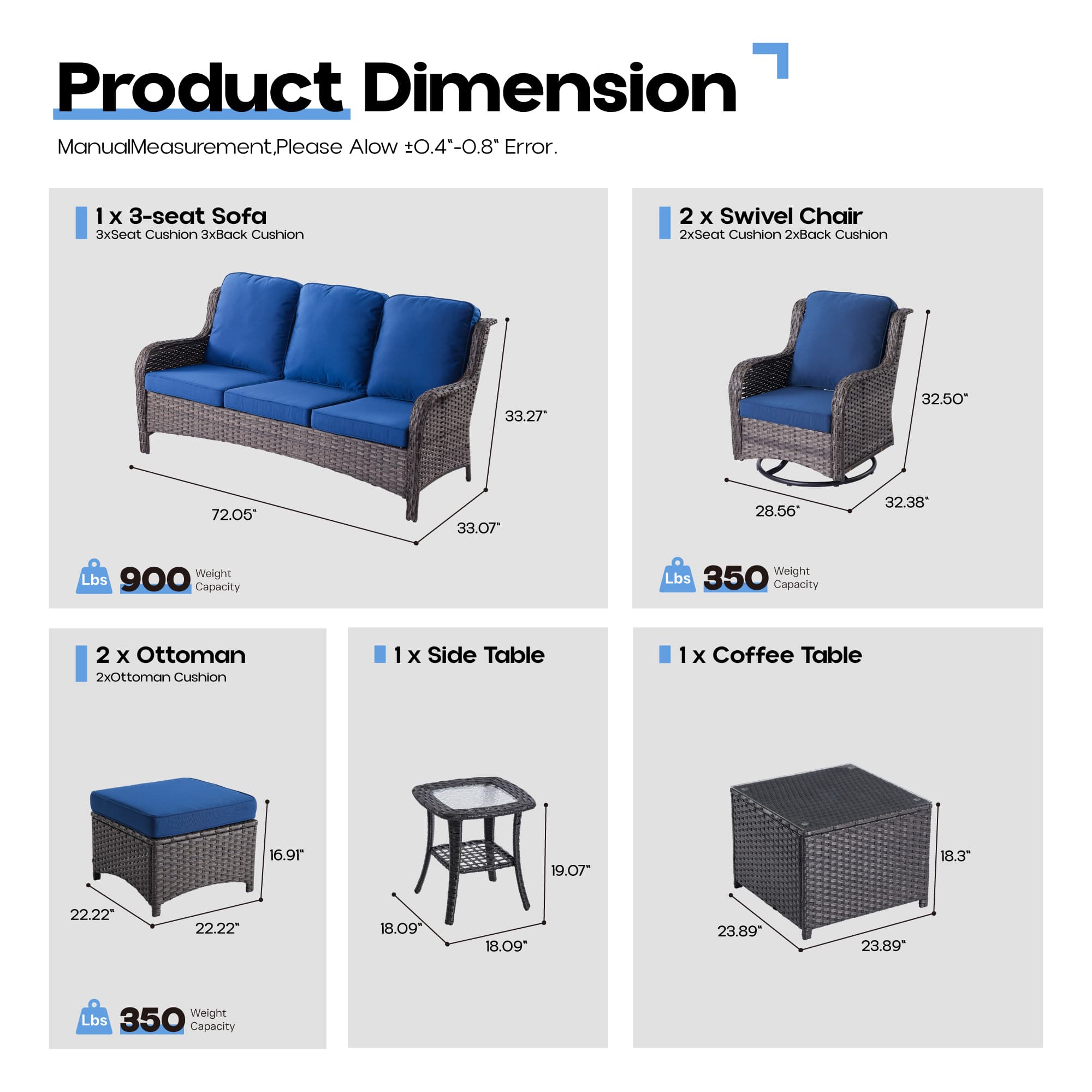 Ovios Patio Furniture Set 7-Piece With Cushions Kenard Curved Handrest