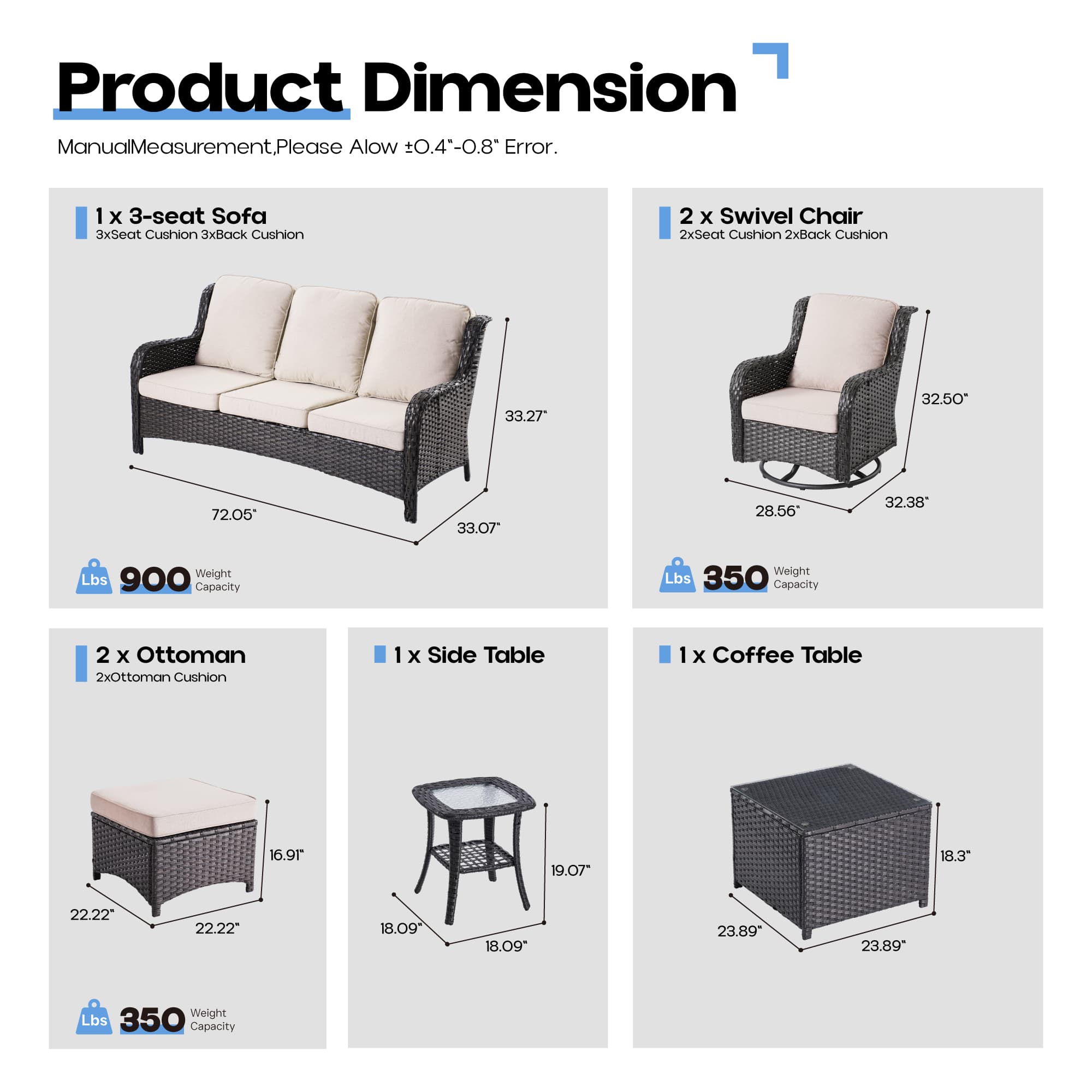 Ovios Patio Furniture Set 7-Piece With Cushions Kenard Curved Handrest